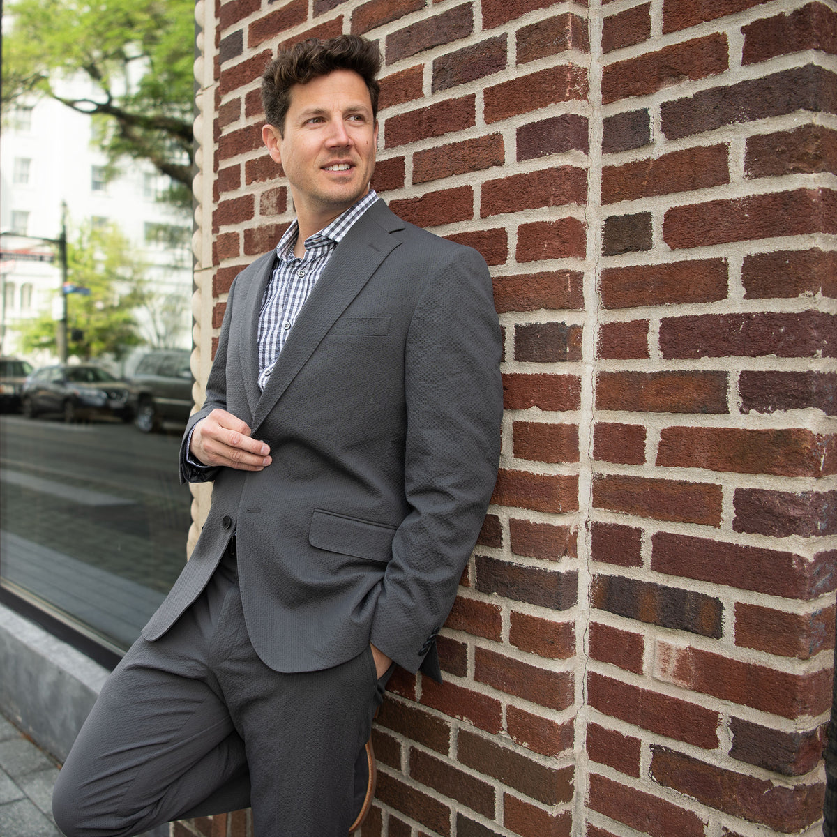 Exploring the devilry of the Big Easy, you&#39;ll cast your spell in our Voodoo Gray Seersucker. Beware the dark arts and dress the part in lightweight American made seersucker. Devilishly daring yet enchantingly divine.  97% Cotton / 3% Lycra Haspel Exclusive Seersucker Stretch Fabric • Maximized Seersucker Pucker • Audubon Classic Fit • Flat Front • Unfinished Bottom (37.5&quot;) • Dry Clean • Made in USA