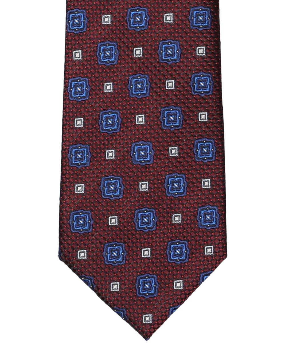 Dark Red with Navy, Med. Blue, and Silver Tie