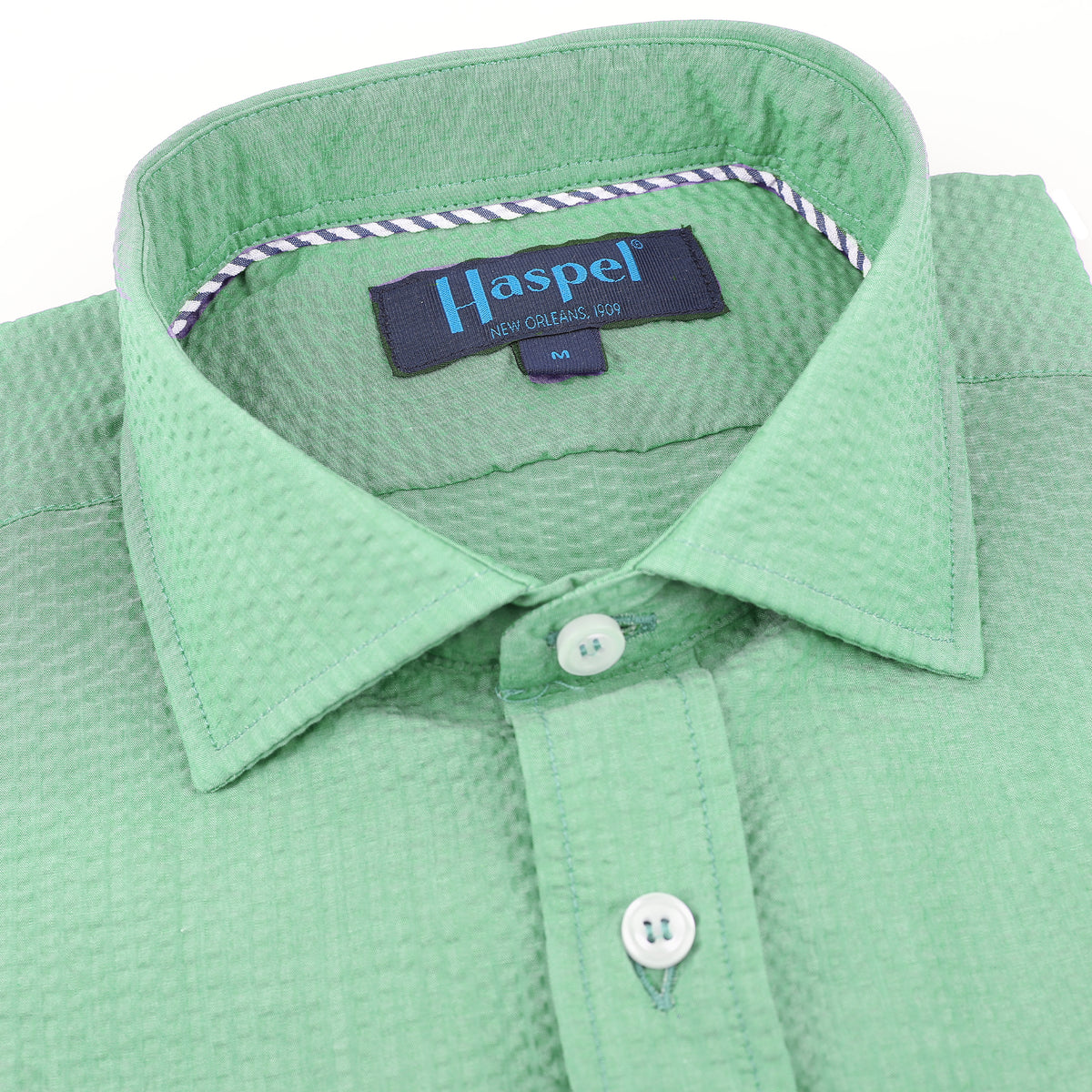 Chartres Long Sleeve Solid Green Seersucker