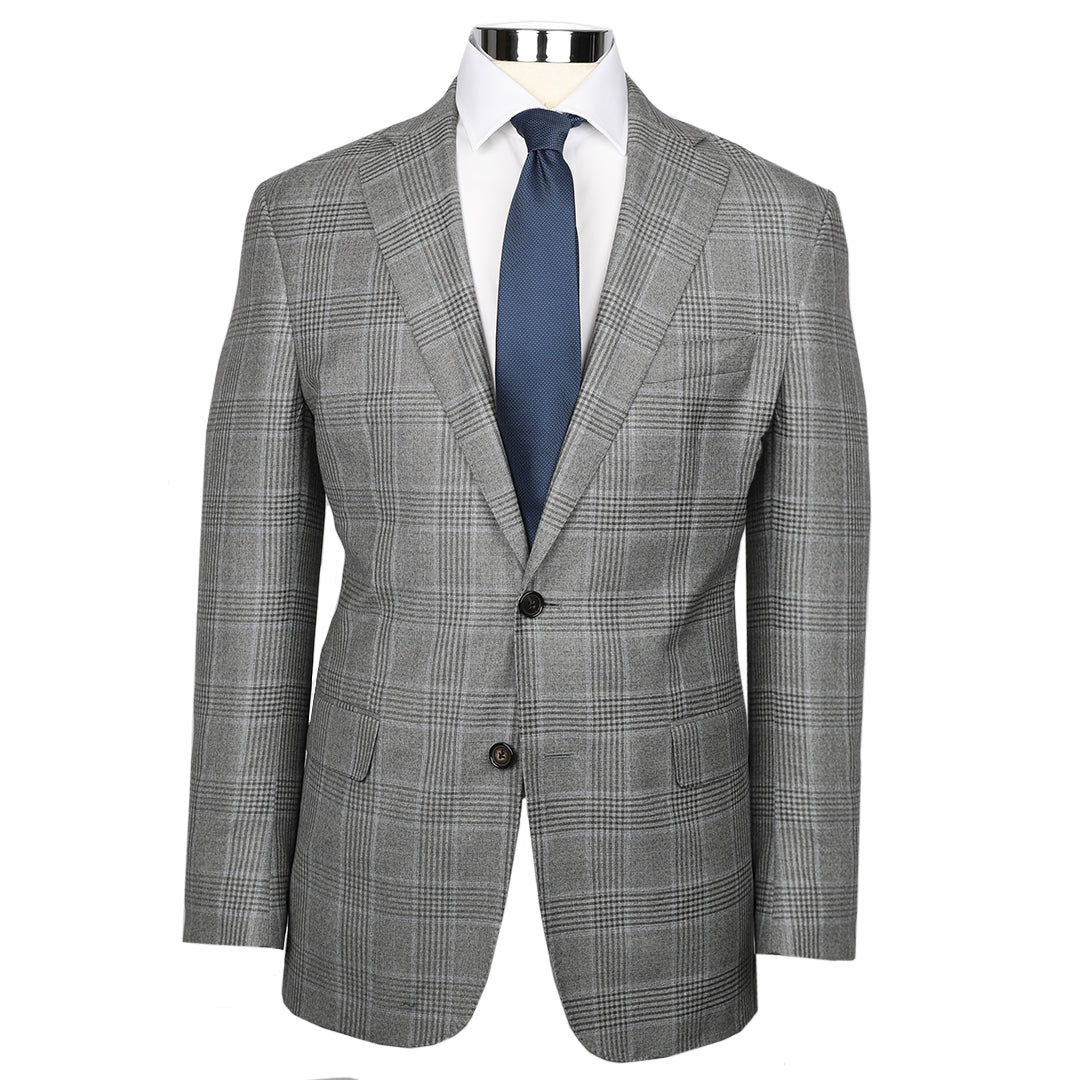 A stand out look for a stand up guy. Made in the USA of the most luxurious blend of wool, silk and linen.  Traditional Fit • 52% Wool / 38% Silk / 10% Linen • Natural Shoulder • Two Button • Flap Pockets • 3/4 Lined • Side Vents • Notch Lapel • Dry Clean Only • Made in USA 
