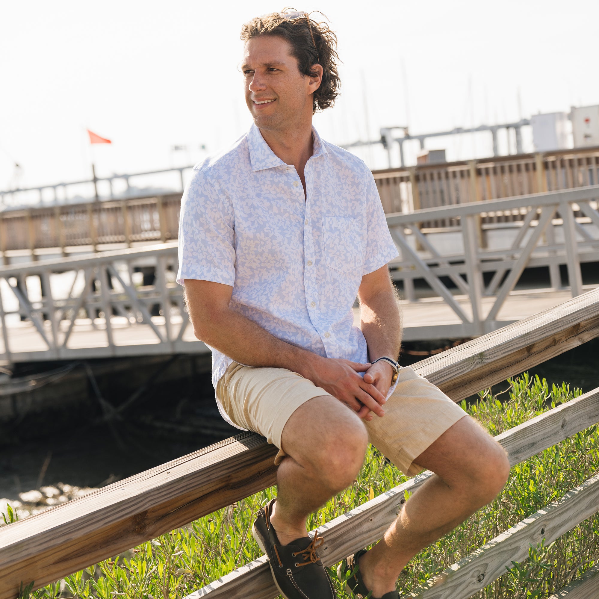 Keep it in neutral with a little intrigue with tan and subtle crosshatch printed on 100% cotton warm weather ready shorts.  100% Cotton • Traditional Fit • Flat Front • Button Through Closure • Two Front Slash Pockets • 9" Inseam • Machine Washable • Imported