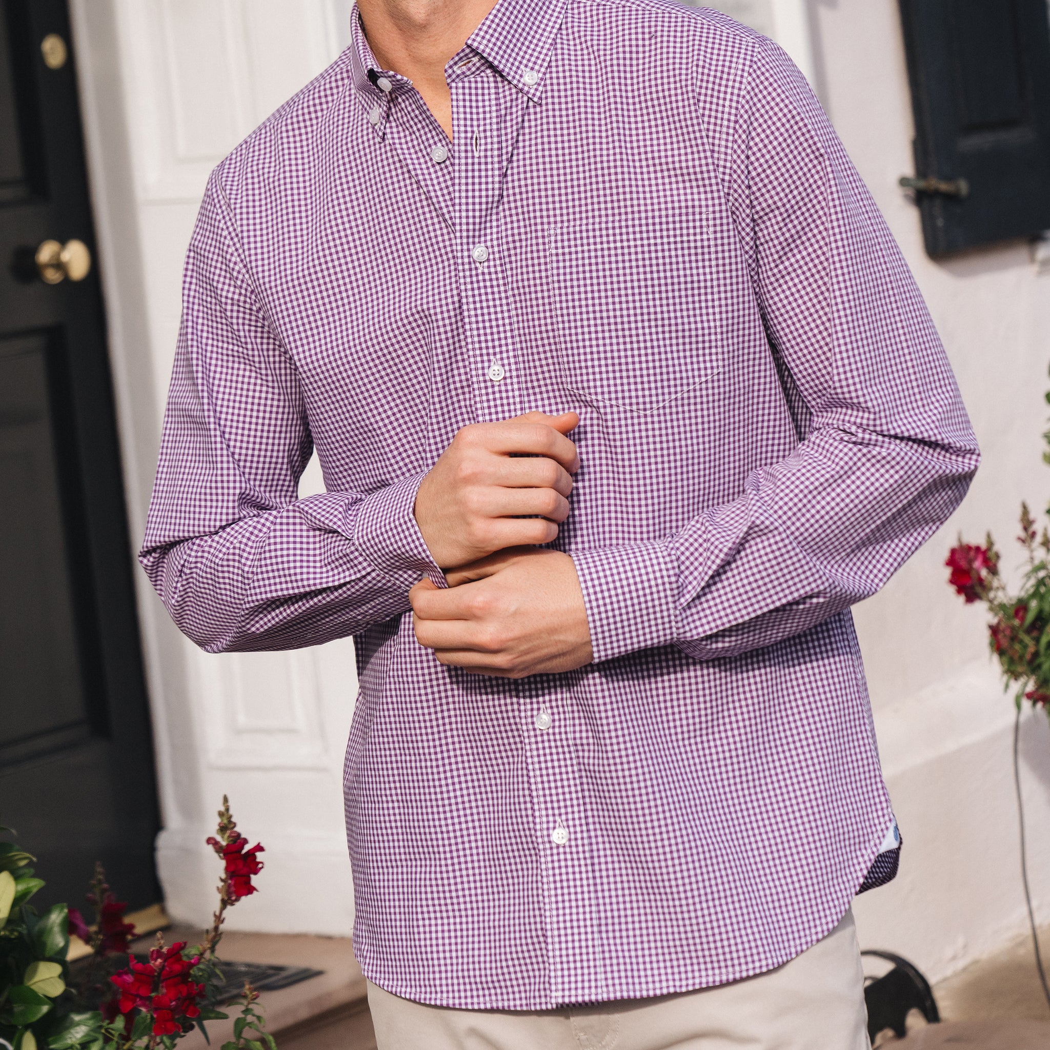 men's purple gingham dress shirt Purple Micro Gingham Button Down Dress Shirt