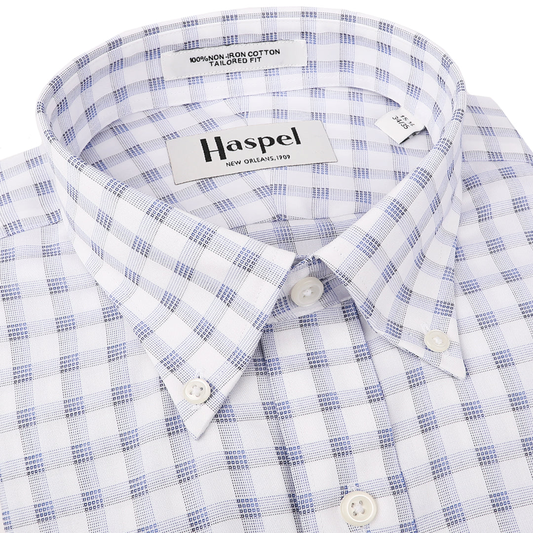 Henry Blue Green Windowpane Button Down Trim Fit Dress Shirt | Men's Dress Shirts