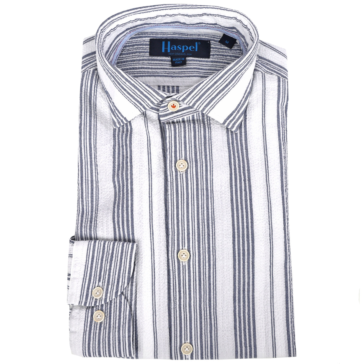 Kavanaugh Navy Blue Stripe Seersucker Long Sleeve Shirt