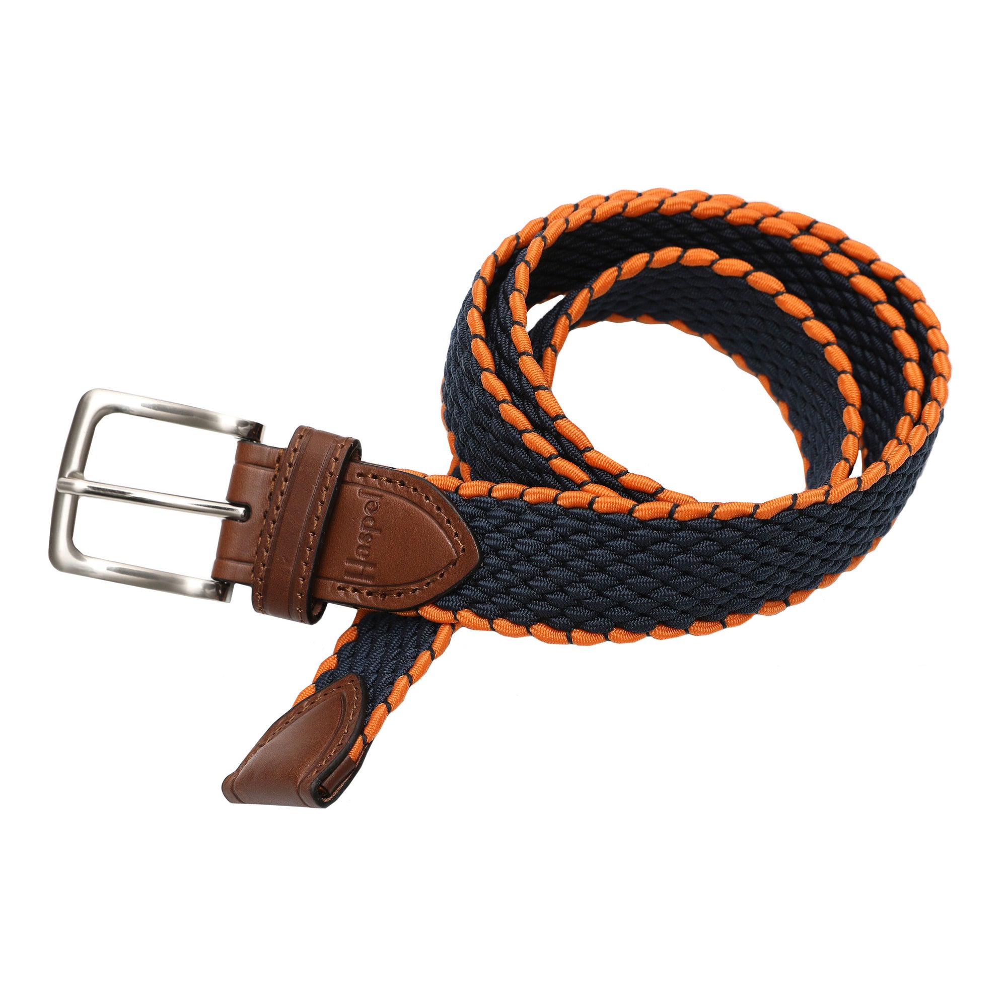 Crafted to add a rich style to any look, our elastic belts feature a leather tab, antique nickel finish buckle, and color choices to support our favorite collegiate teams.   Braided elastic • Briar Waxy Leather Points • 1-3/8" wide • Antique Nickel Finish Buckle • Imported • Always order belts one size above your natural waist size. • Return Policy
