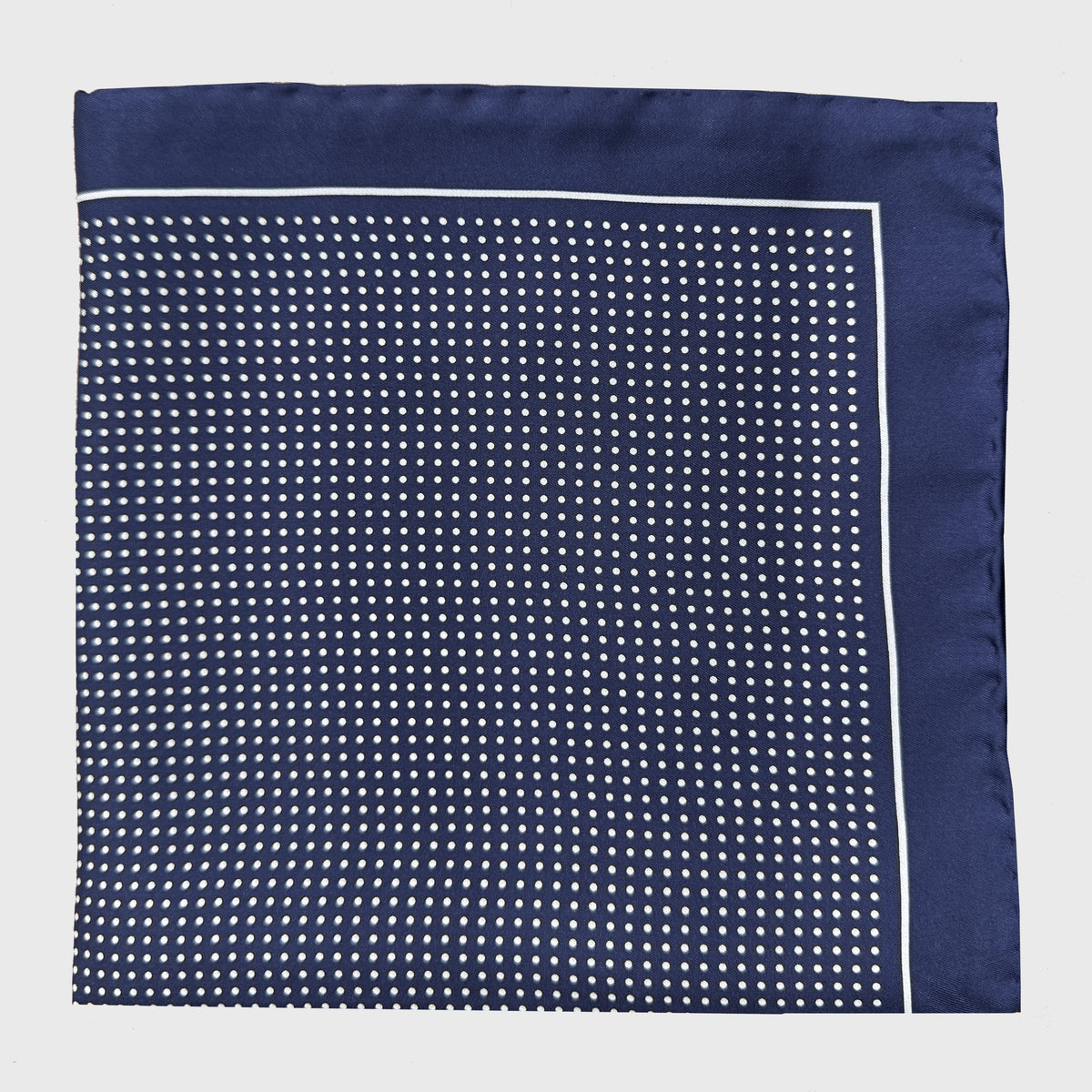 Navy with White Pindot Silk Pocket Square