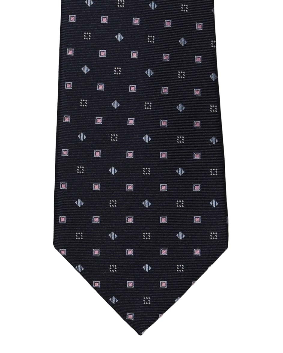 Navy with Alternating Pink Squares Silk Tie