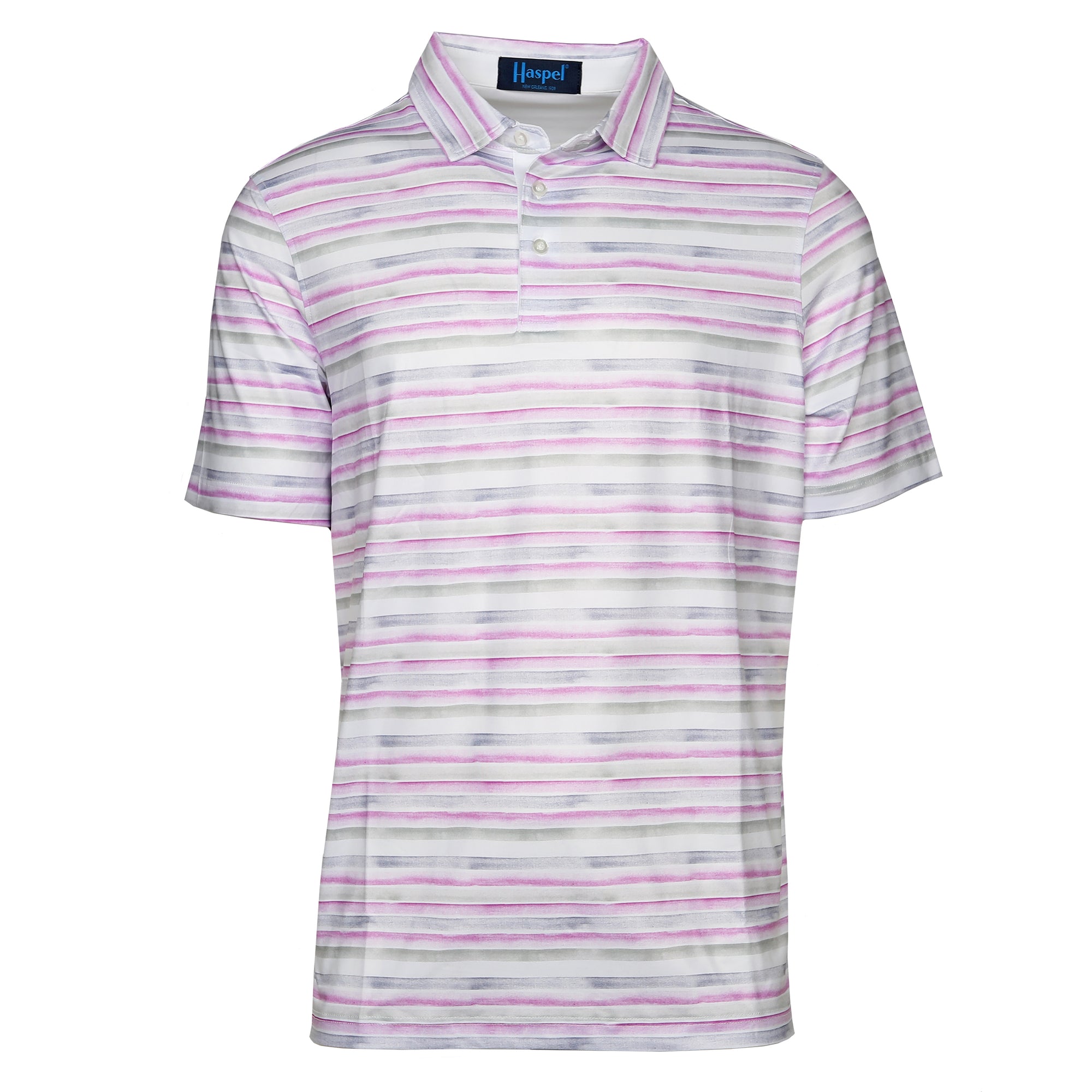 Elevate your golf game or casual game with our regal Clubhouse Violet &amp; Gray Stripe Performance Polo. The violet and grey pattern offers both elegance and premium performance for an exclusive and sophisticated feel.
