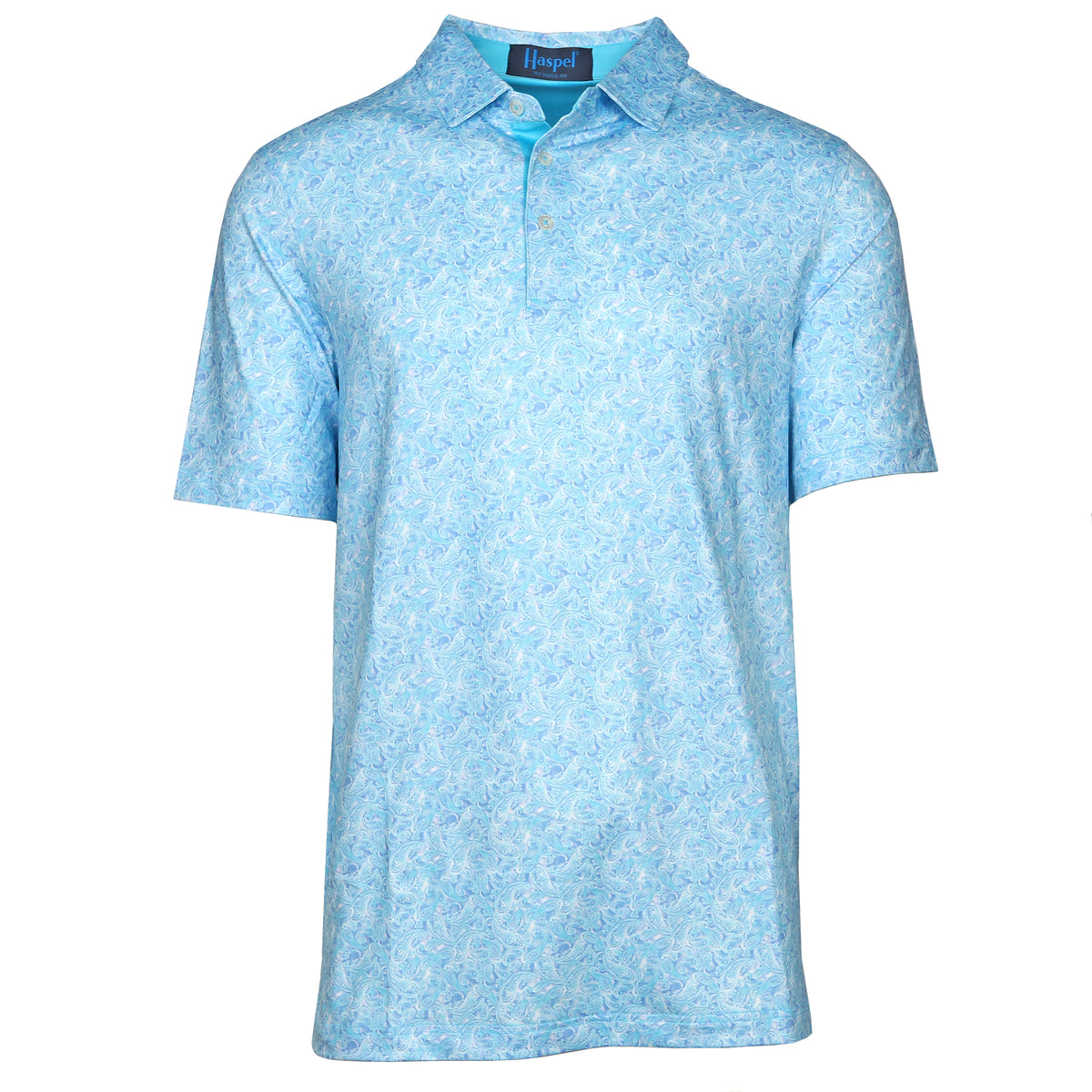 Elevate your golf game or casual game with our regal Clubhouse Blue &amp;amp; White Paisley Polo. The light blue paisley pattern offers both elegance and premium performance for an exclusive and sophisticated feel.
