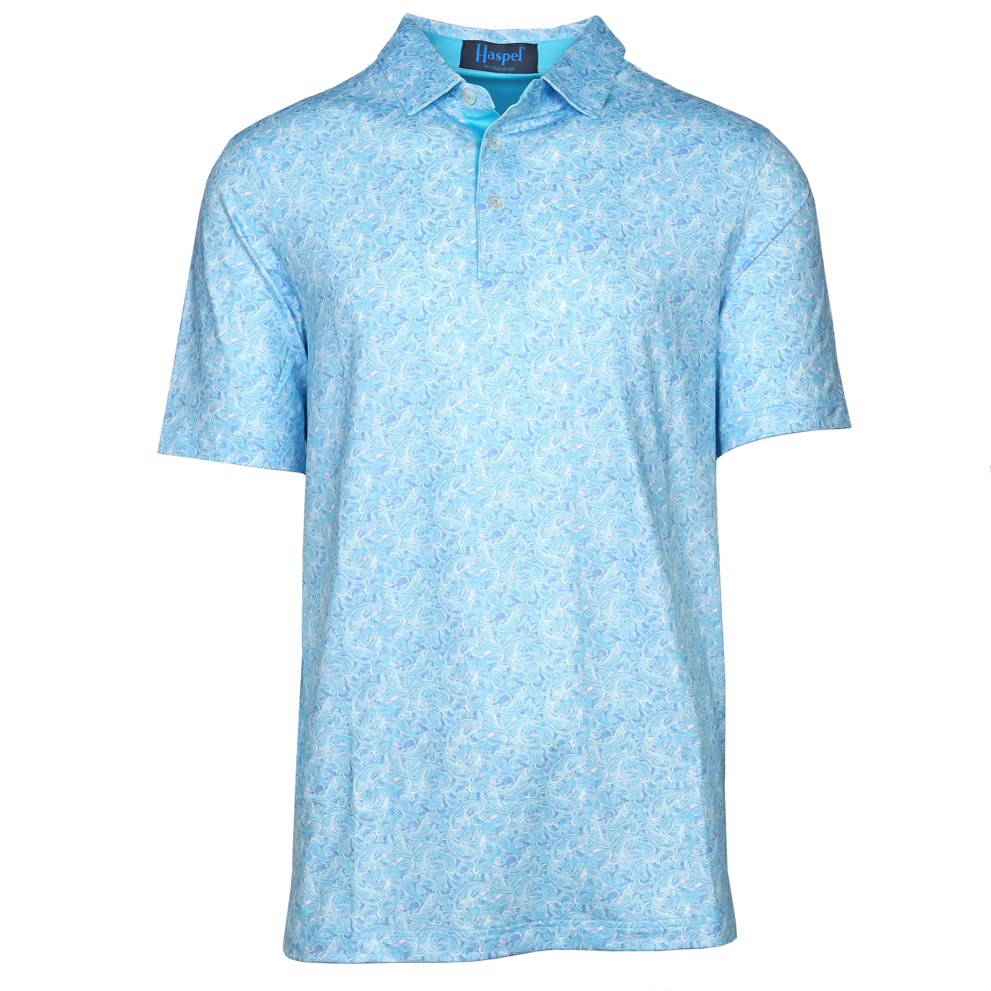 Elevate your golf game or casual game with our regal Clubhouse Blue &amp; White Paisley Polo. The light blue paisley pattern offers both elegance and premium performance for an exclusive and sophisticated feel.