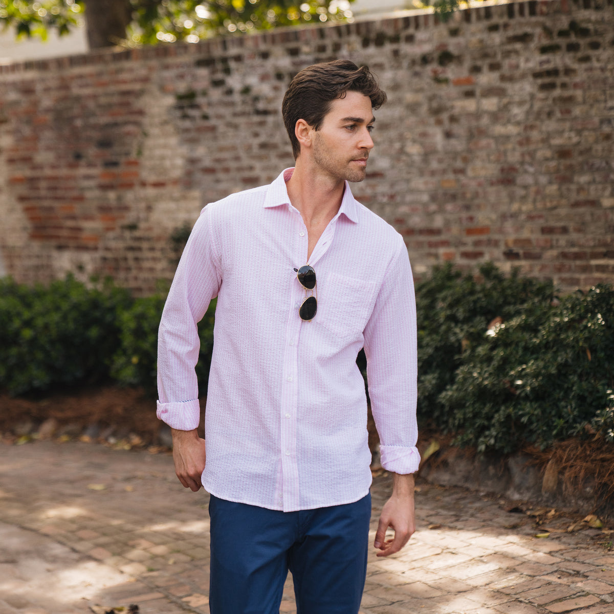 &lt;p&gt;Pretty in pink and stunning in seersucker. Ready for all your spring good times.&lt;/p&gt; &lt;p&gt;100% Cotton Seersucker • Spread Collar • Long Sleeve • Chest Pocket • Machine Washable • Made in Italy&lt;span data-mce-fragment=&quot;1&quot;&gt; &lt;/span&gt;&lt;/p&gt;