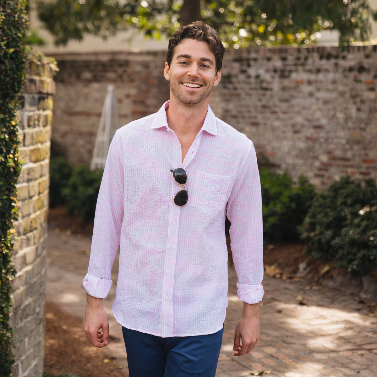 &lt;p&gt;Pretty in pink and stunning in seersucker. Ready for all your spring good times.&lt;/p&gt; &lt;p&gt;100% Cotton Seersucker • Spread Collar • Long Sleeve • Chest Pocket • Machine Washable • Made in Italy&lt;span data-mce-fragment=&quot;1&quot;&gt; &lt;/span&gt;&lt;/p&gt;