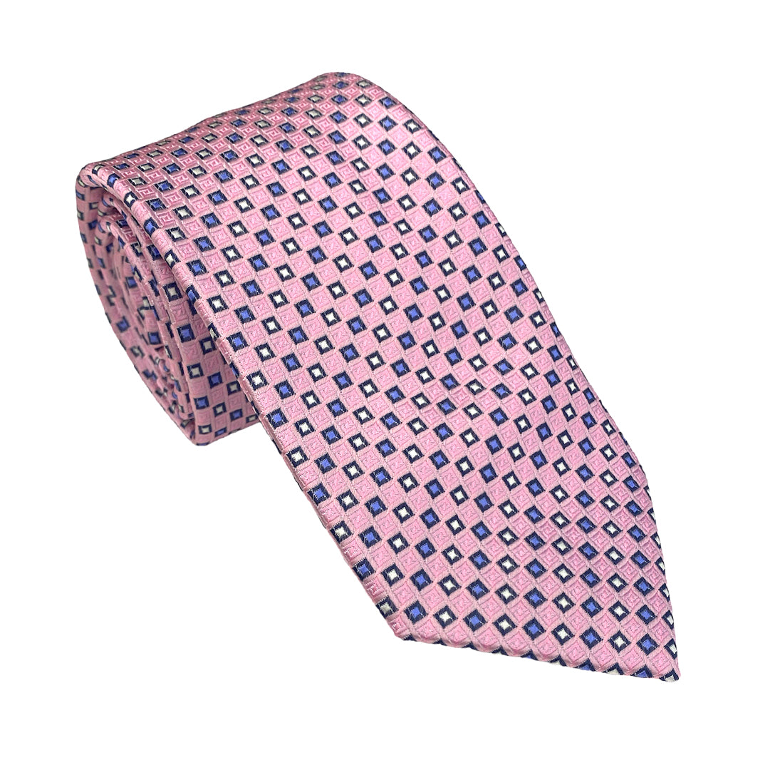 Pink with Blue &amp; White Boxes Tie