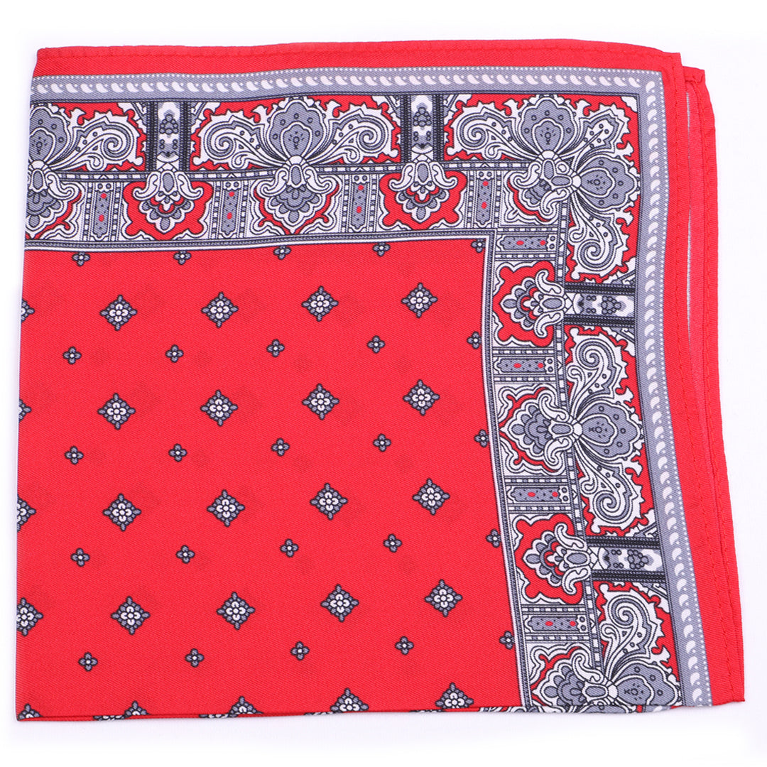 Red with Paisley Border Silk Pocket Square