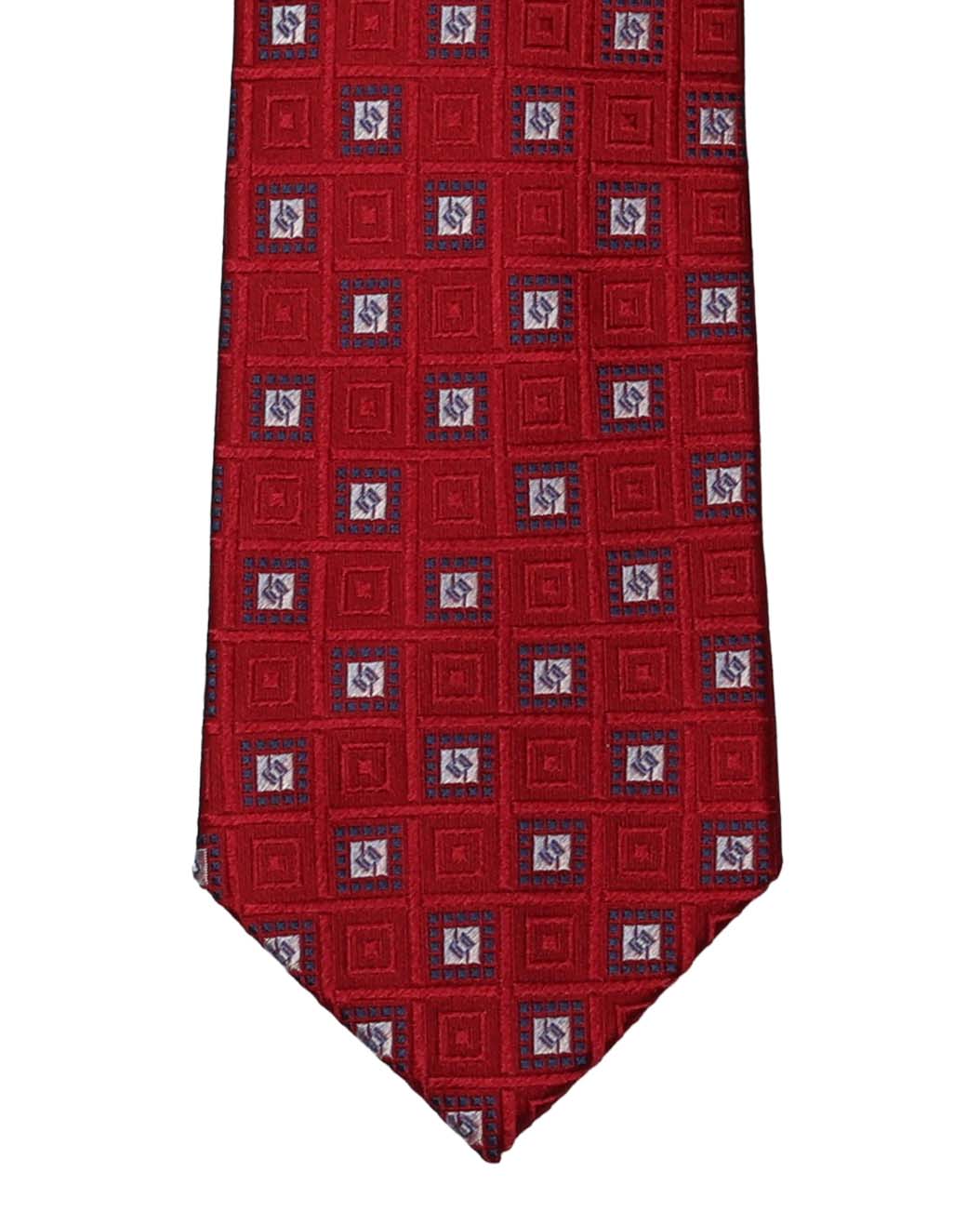 Red with Blue & White Squares Silk Tie