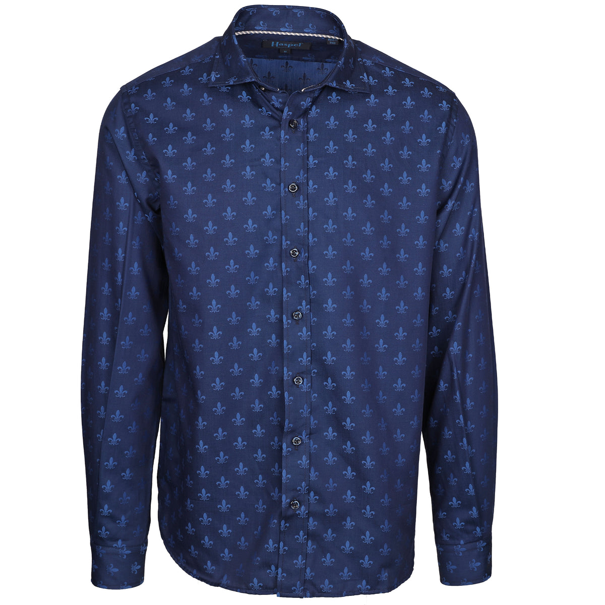 Let your New Orleans style shine with this Carroll Royal Blue Fleur De Lis Sport Shirt. Featuring a subtle fleur de lis pattern and navy-blue buttons, this sporty, yet stylish, shirt will be the talk of the town! Show off your chic Louisiana flair in this royal blue beauty fit for a King.  100% Cotton • Spread Collar • Long Sleeve • Machine Washable • Made in Italy • Return Policy