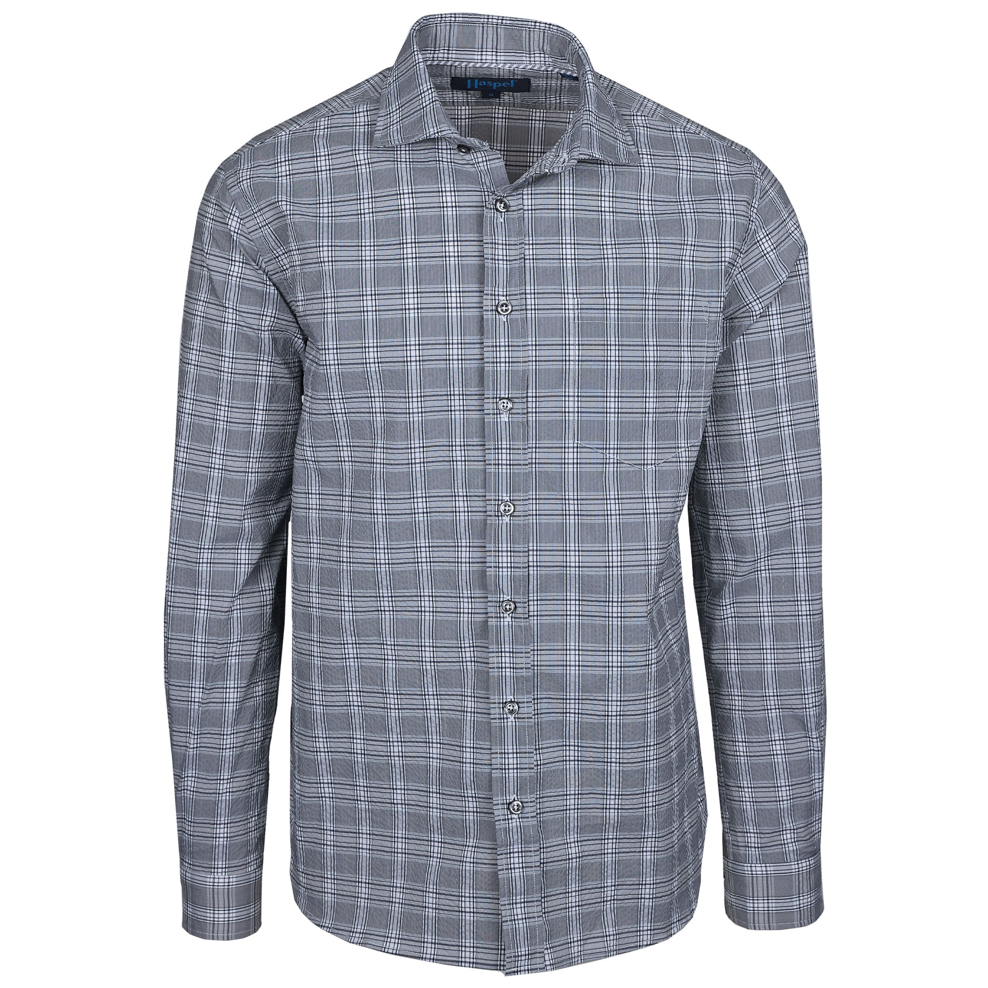 Update your wardrobe with this dapper Chartres Grey Seersucker Glenplaid Check. This suave fabric features a classy grey glenplaid check, perfect for a sharp man-about-town look. Feel like a true gentleman, whatever the occasion.  100% Cotton • Spread Collar with Removable Collar Stays • Long Sleeve • Chest Pocket • Machine Washable • Made in Italy • Return Policy