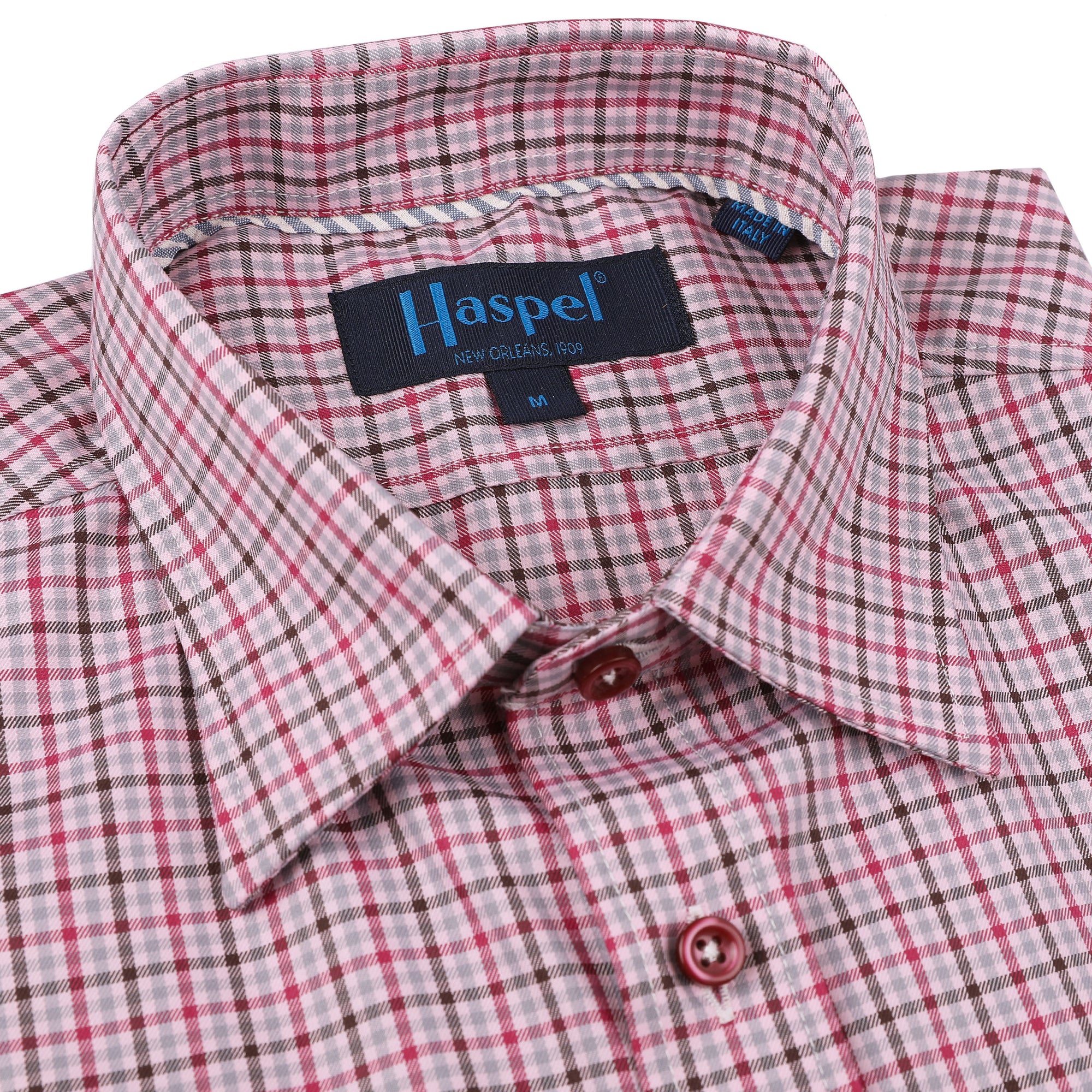 Treme's Rose Plaid shirt is perfect for adding a subtle hint of color to your outfit. Constructed of soft and breathable fabric, this classic shirt features a rose plaid design with rosy buttons, perfect for the fashionable dresser.  100% Cotton • Hidden Button Collar • Long Sleeve • Chest Pocket • Machine Washable • Made in Italy • Return Policy