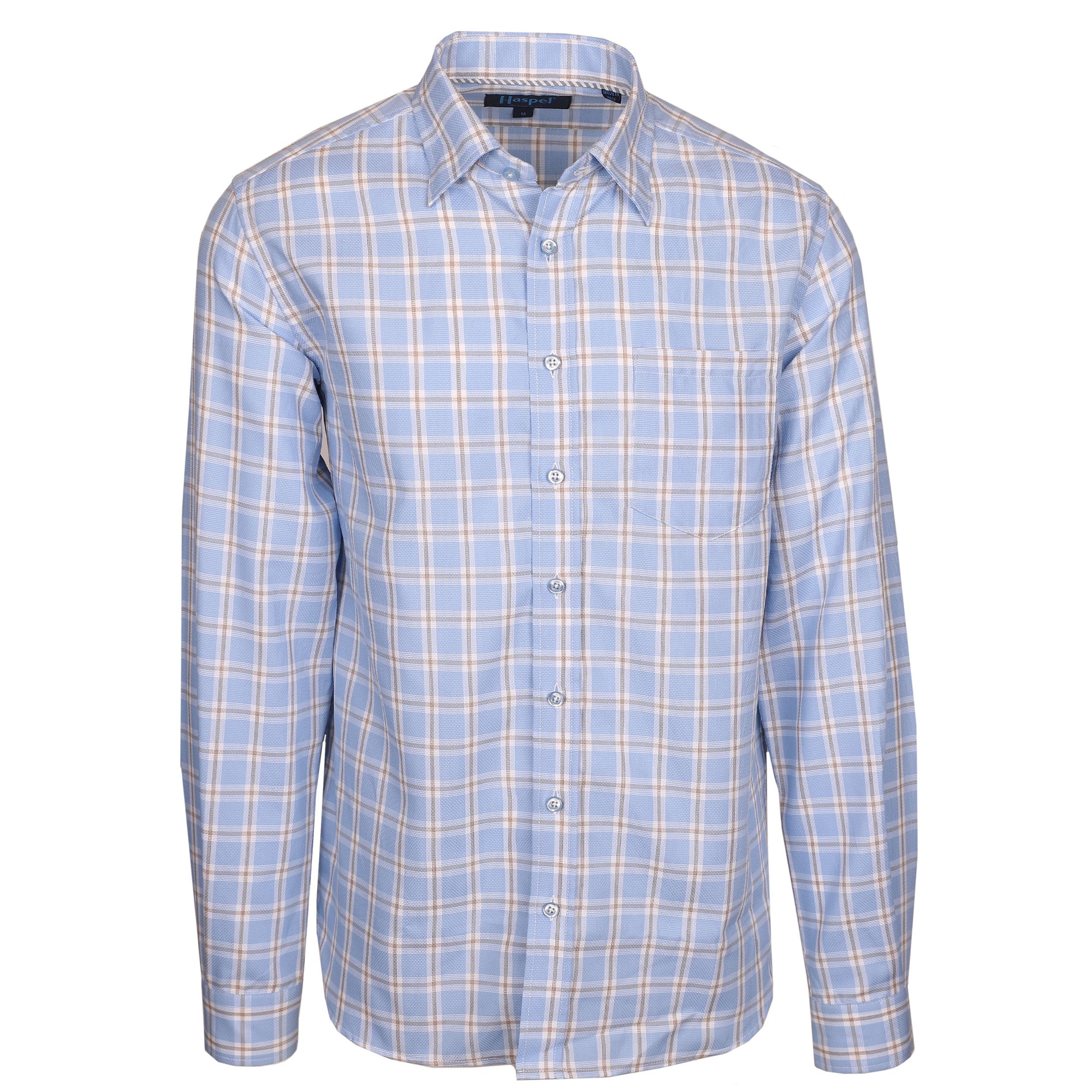 The Treme Light Blue Texture with Tan Check is a timeless design that will instantly upgrade your look. Crafted with a light blue texture and tan check pattern, this piece will be your go-to for special occasions. Perfect for adding a touch of sophistication to your wardrobe.  100% Cotton • Hidden Button Collar • Long Sleeve • Chest Pocket • Machine Washable • Made in Italy • Return Policy