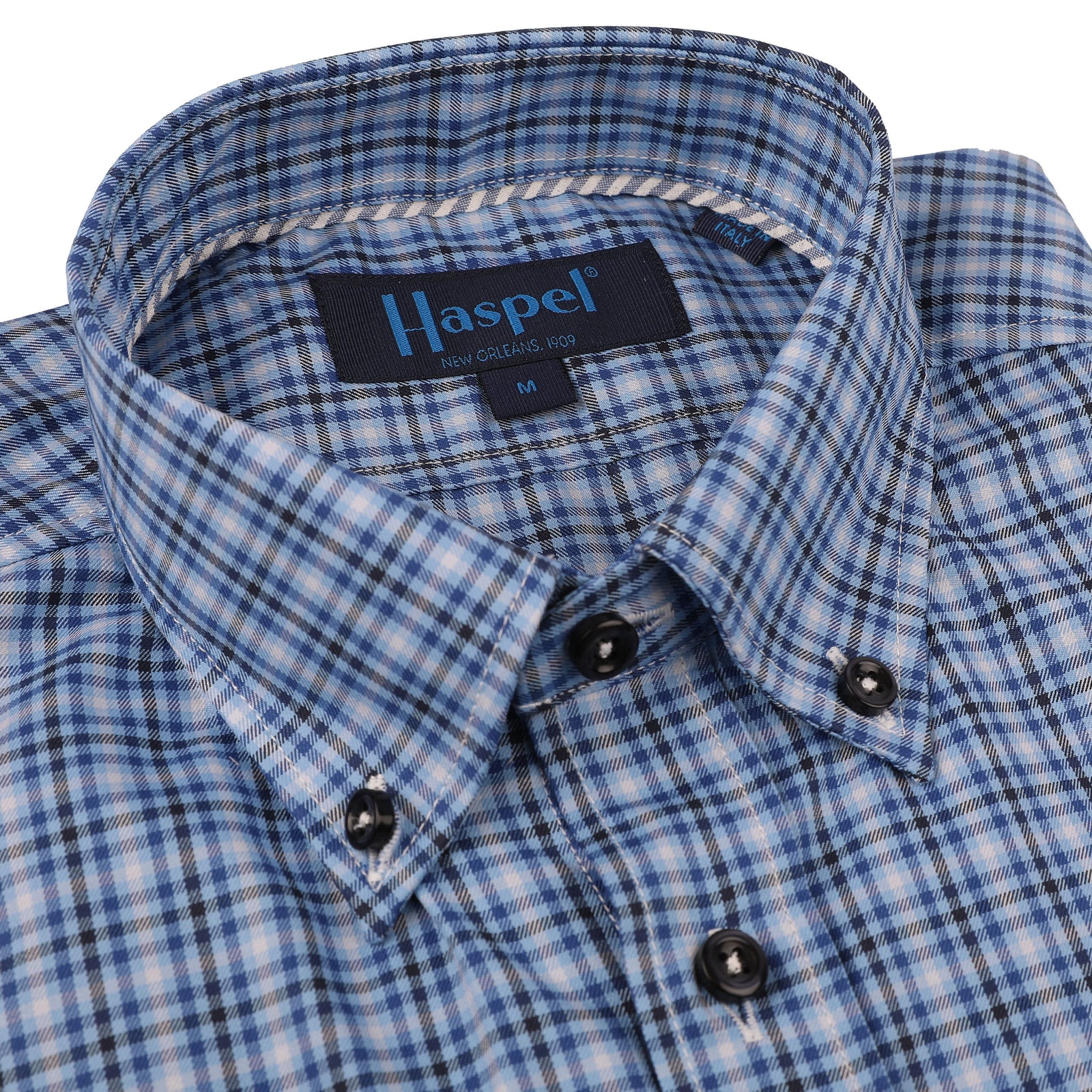 The Franklin Blue & Navy Plaid offers a classic, timeless style. The plaid is made from cotton fabric with a buttoned down collar giving a polished look for any occasion.   100% Cotton • Short Sleeve • Button Down Collar • No Chest Pocket • Machine Wash • Made in Italy • Return Policy