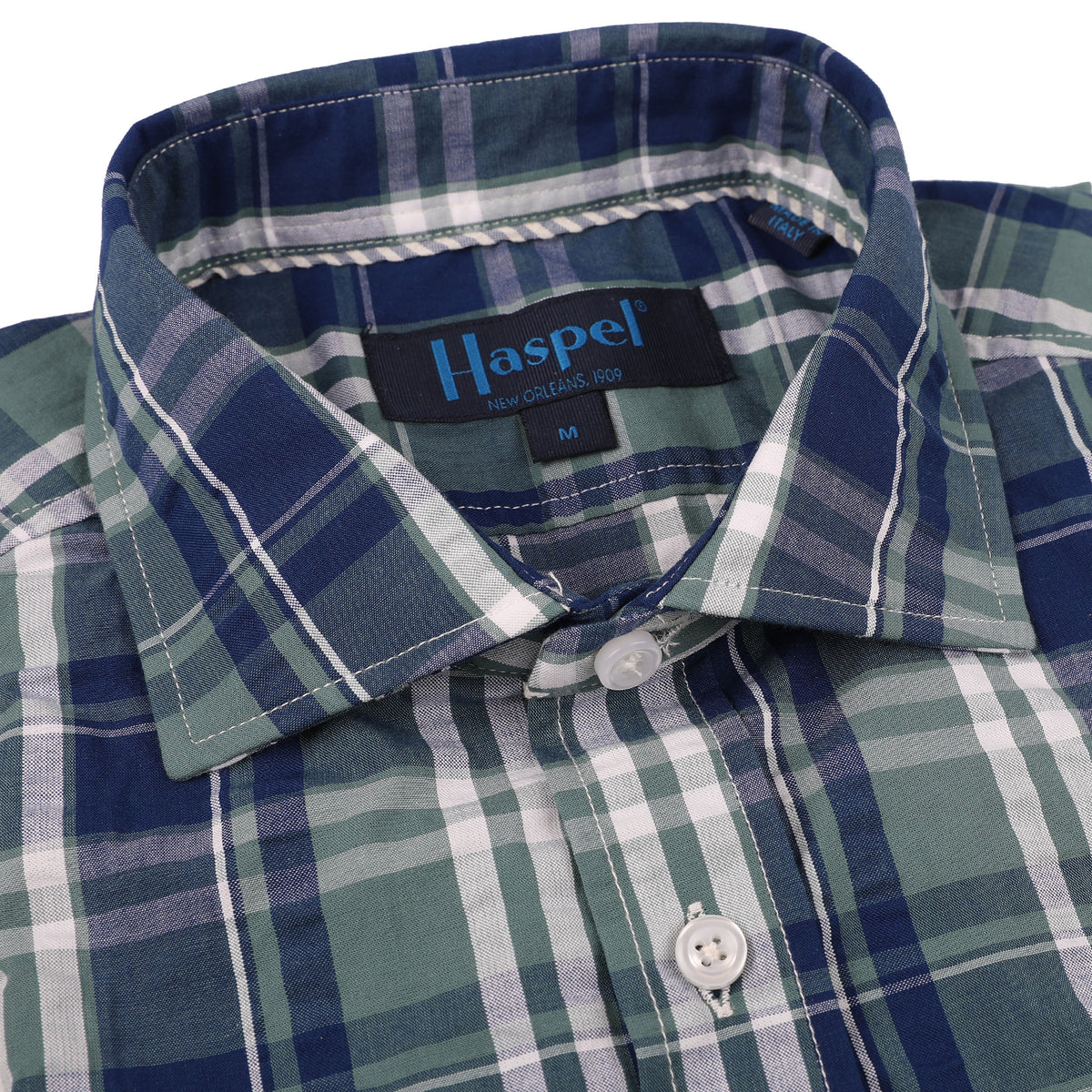 Channel the colors of the sea in a decidedly chic way with our Chartres Blue &amp; Green Seersucker fabric. This lightweight plaid is sure to give your wardrobe a splash of color as cool as a sea breeze.  100% Cotton • Spread Collar with Removable Collar Stays • Long Sleeve • Chest Pocket • Machine Washable • Made in Italy • Return Policy