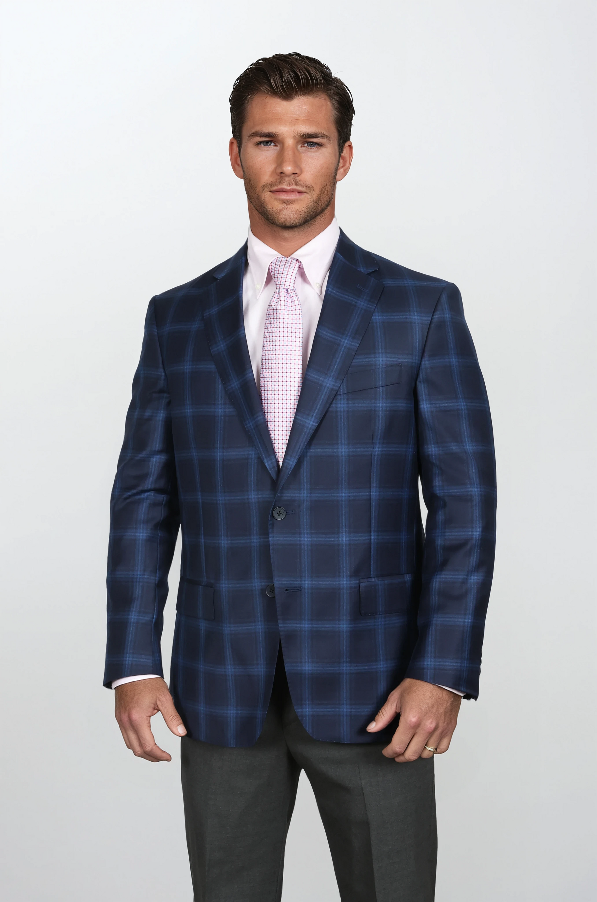 Men's Sport Coat | Audubon Navy with Royal Plaid