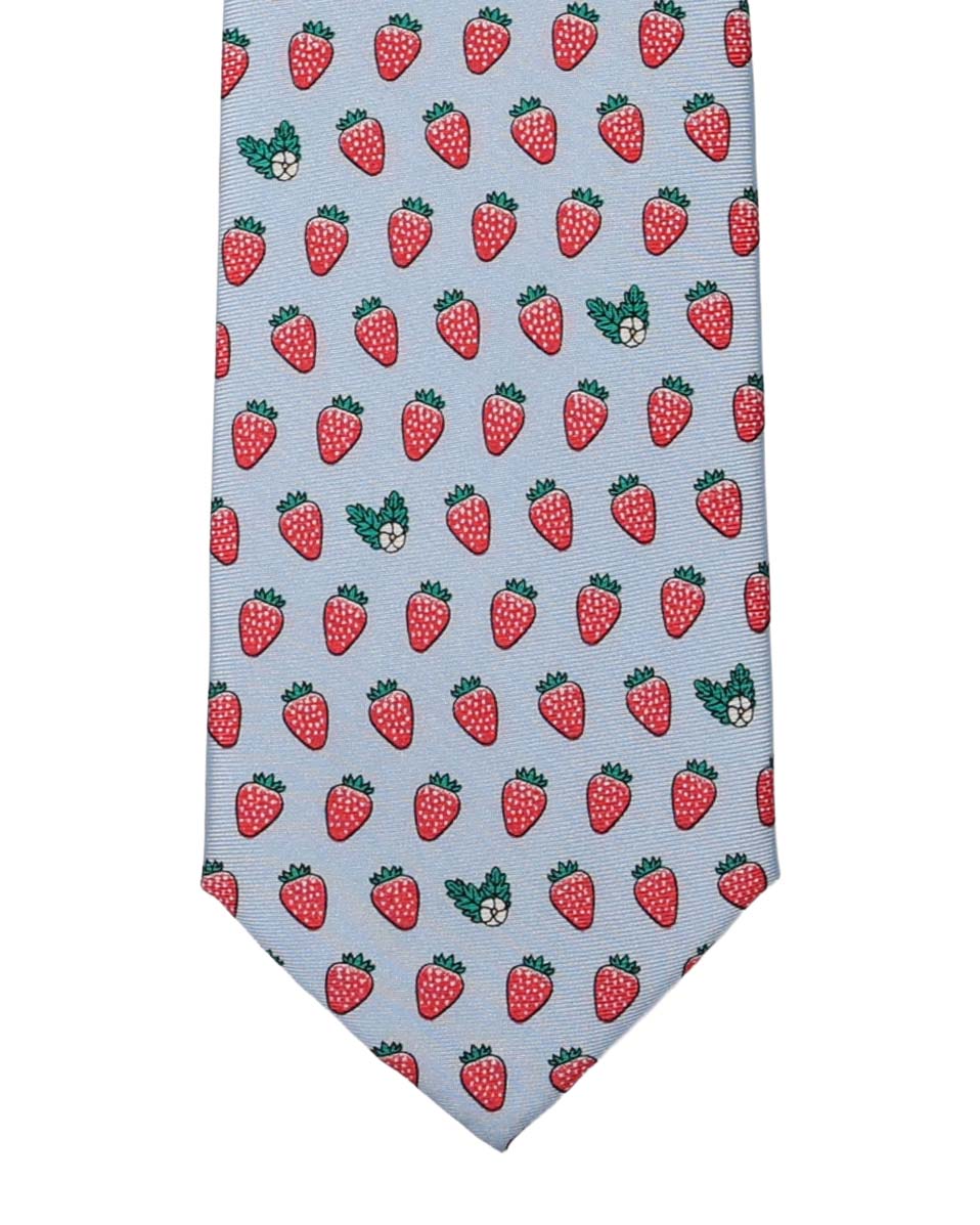 Limited Edition NOLA Couture X Haspel Lt. Blue Strawberry Print Tie - O/S