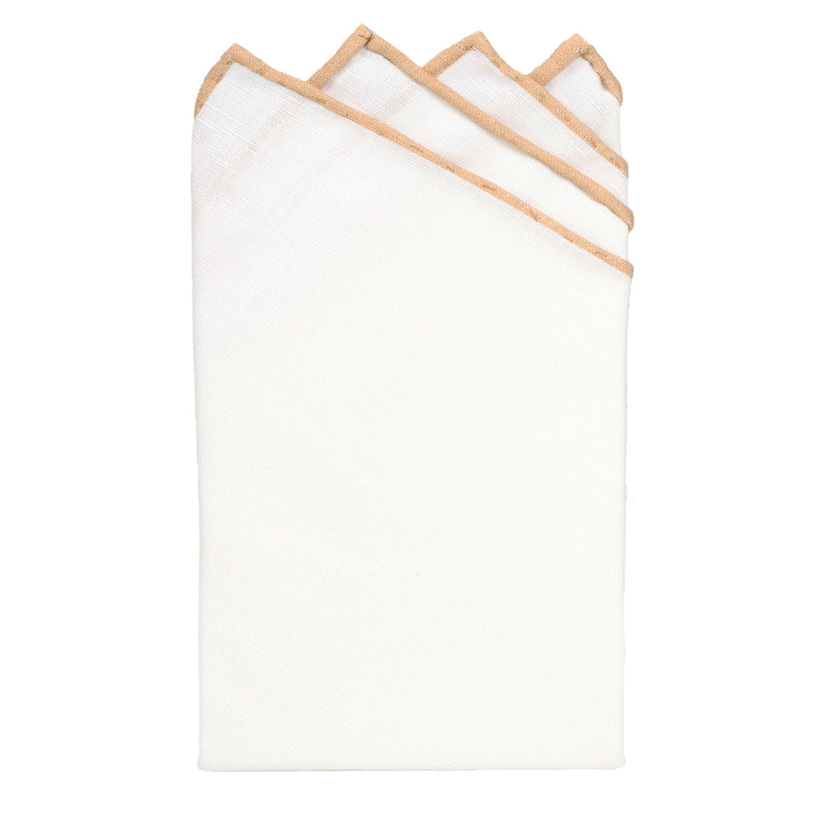 White/Tan Pre-Folded Linen Pocket Square