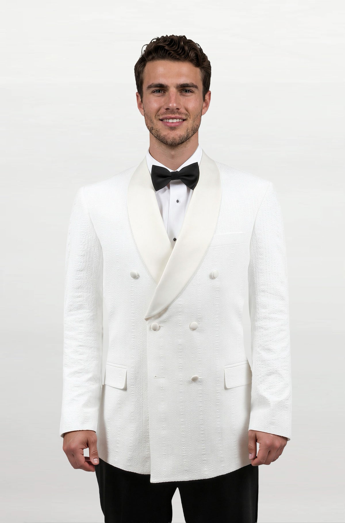 Royale Double Breasted White Shawl Seersucker Dinner Jacket