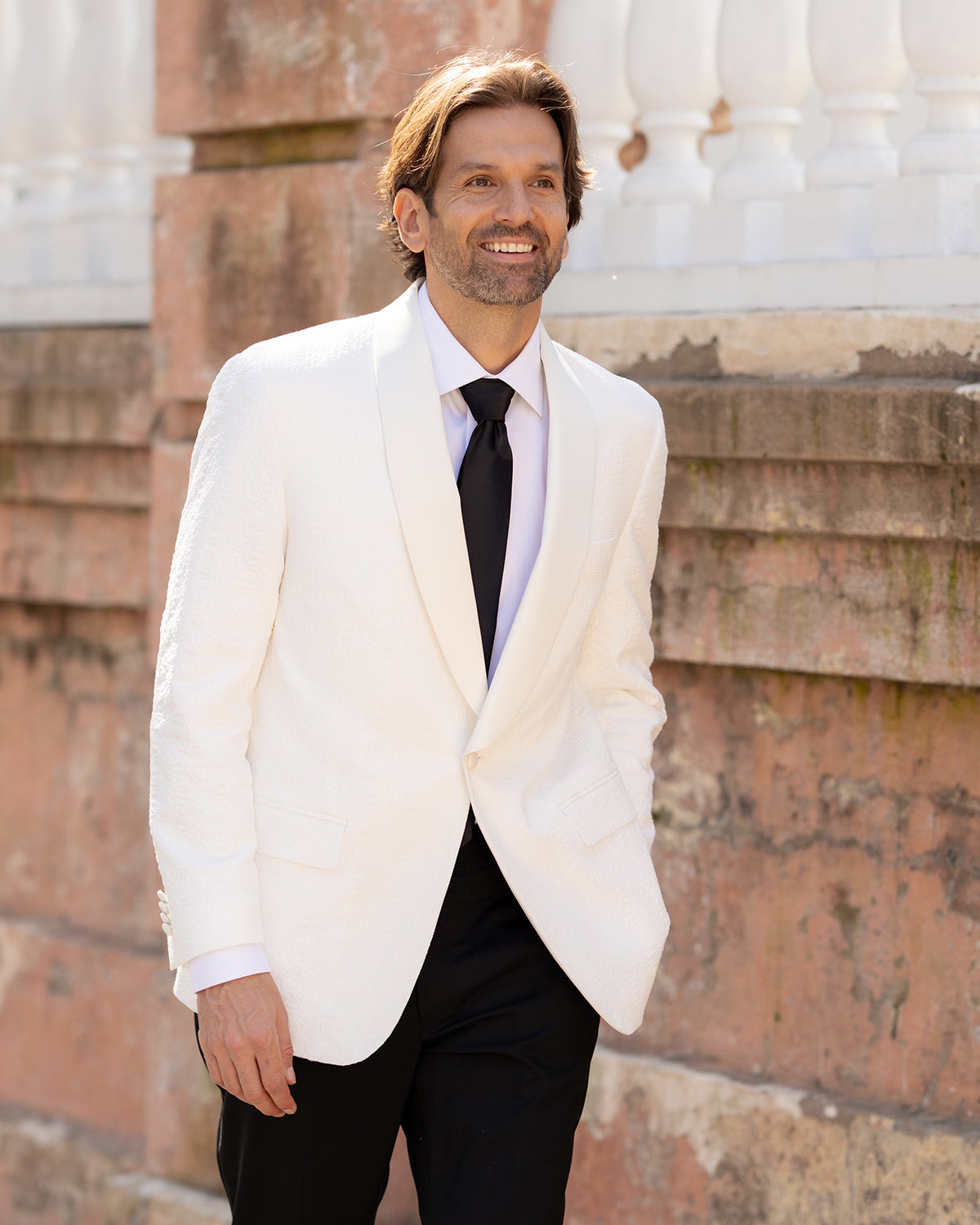 Audubon White Seersucker Shawl Dinner Jacket