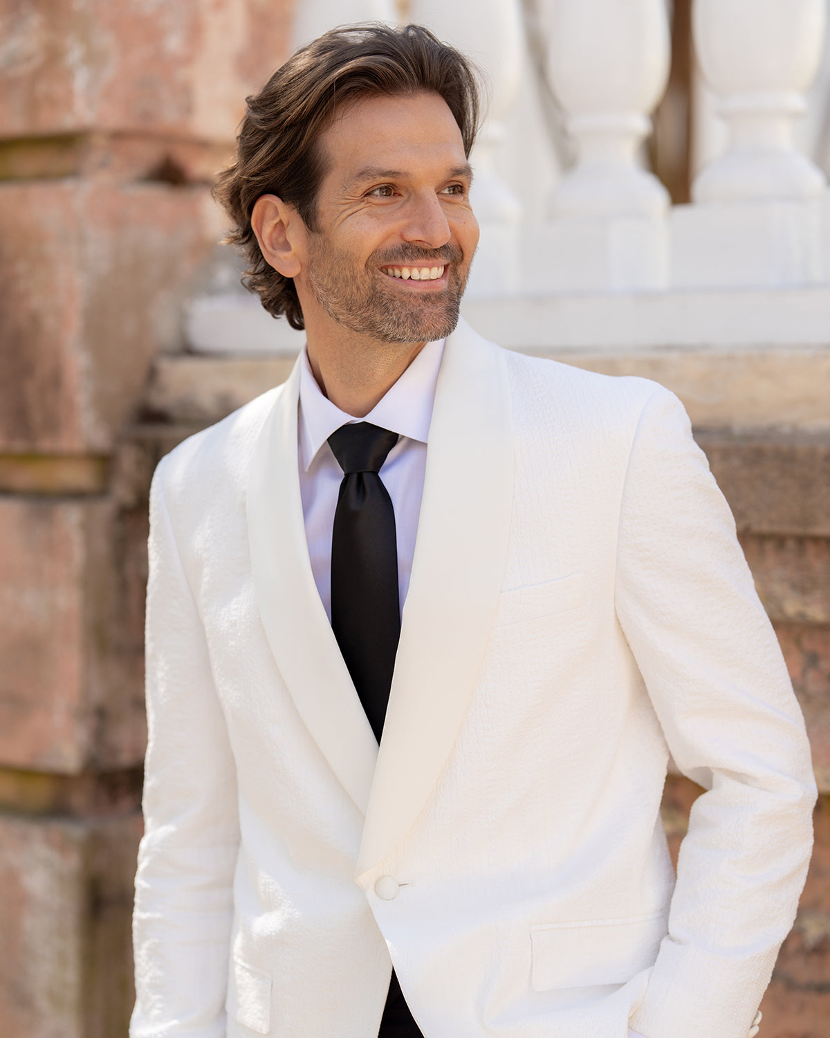 Audubon White Seersucker Shawl Dinner Jacket