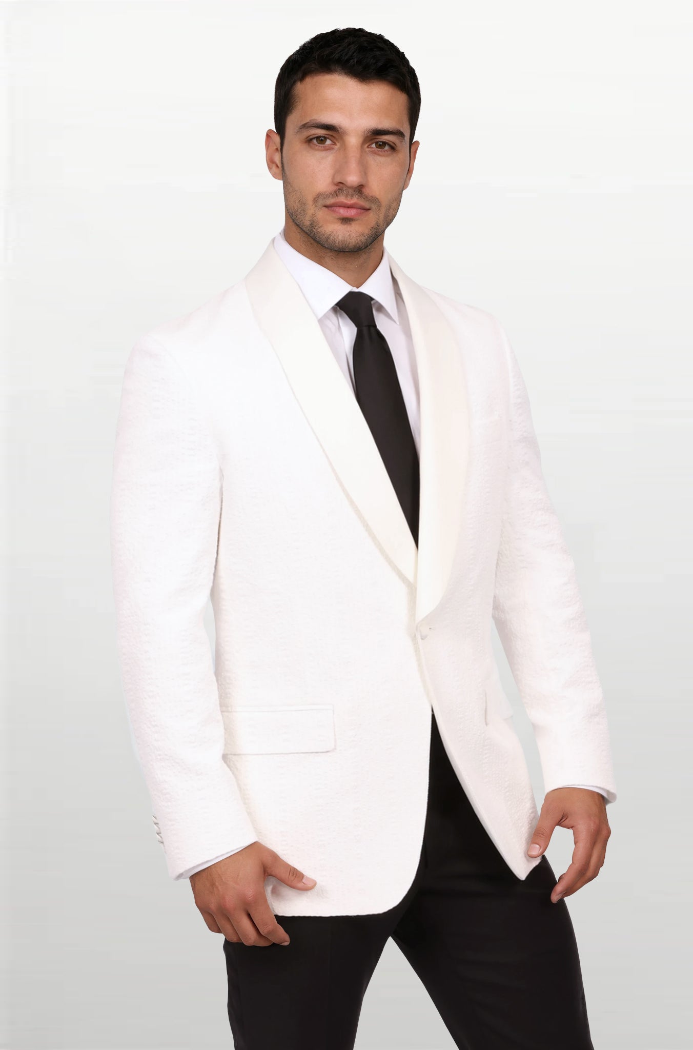 Men's Sport Coat | Audubon White Seersucker Shawl Dinner Jacket