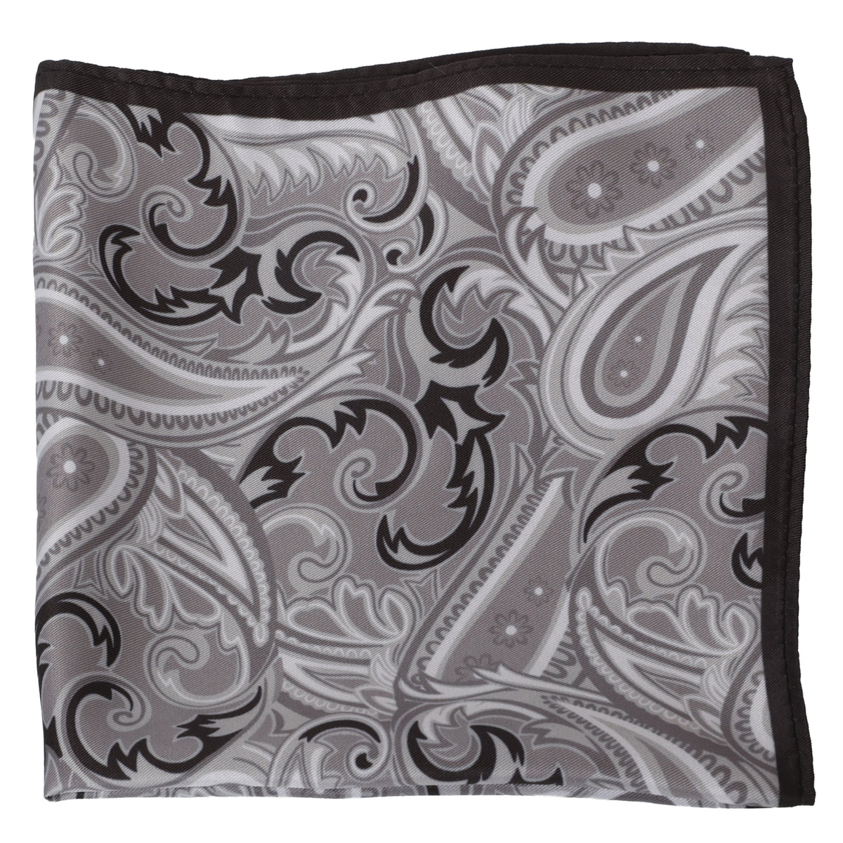 Black with Gray Paisley Silk Pocket Square