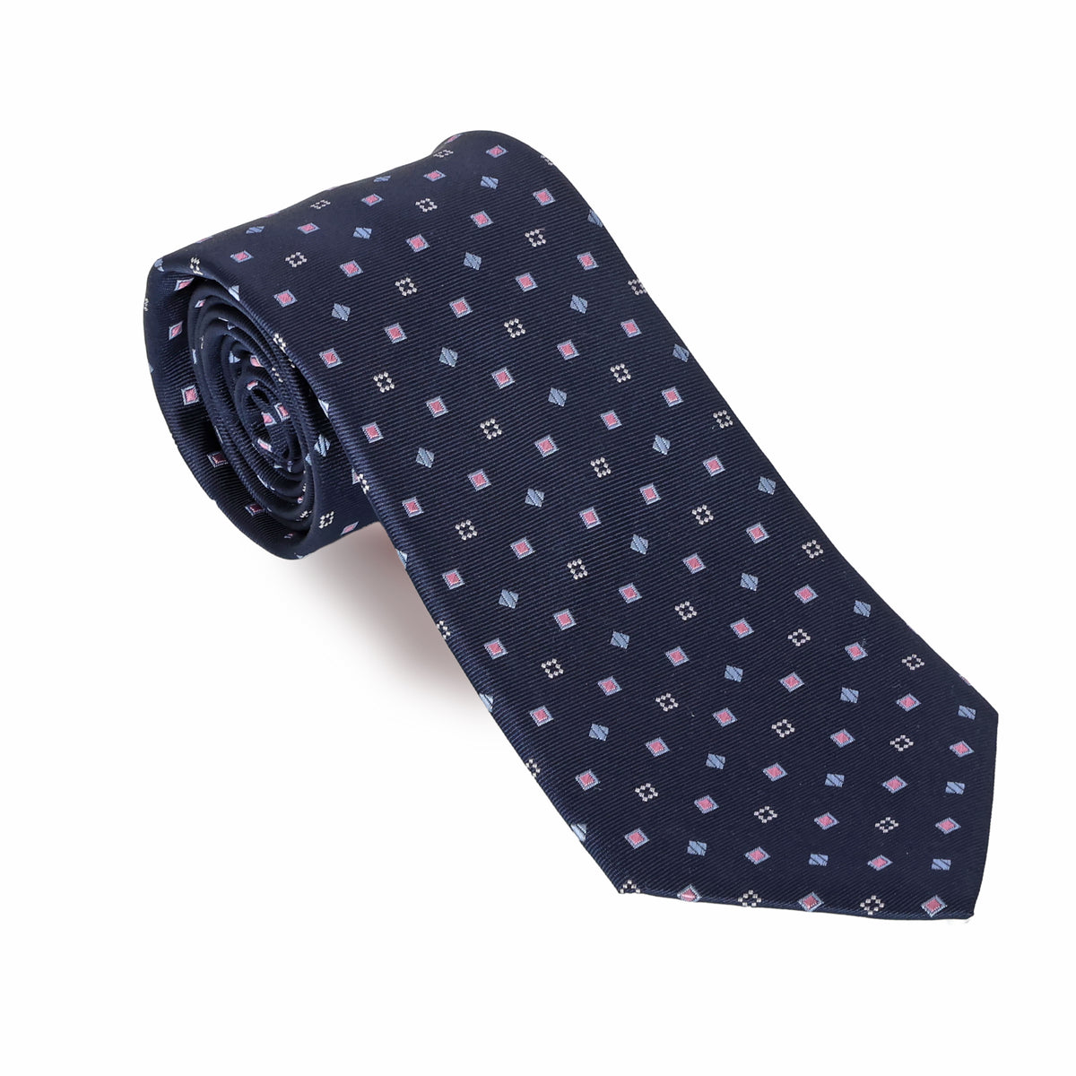 Navy with Alternating Pink Squares Silk Tie