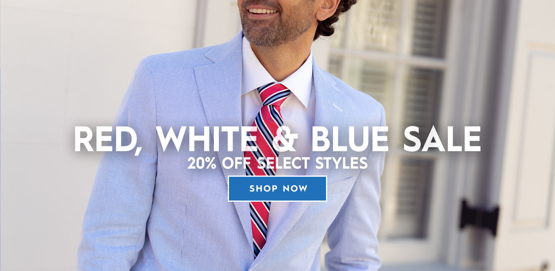Man in Ocean Blue Pincord Suit with Red, White and Blue Diagonal Tie & White Dress Shirt - Red, White & Blue Sale - 20% OFF Select Styles, Shop Now