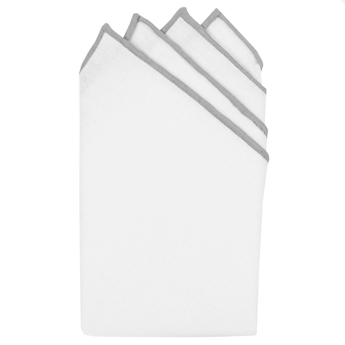 White/Gray Pre-Folded Linen Pocket Square