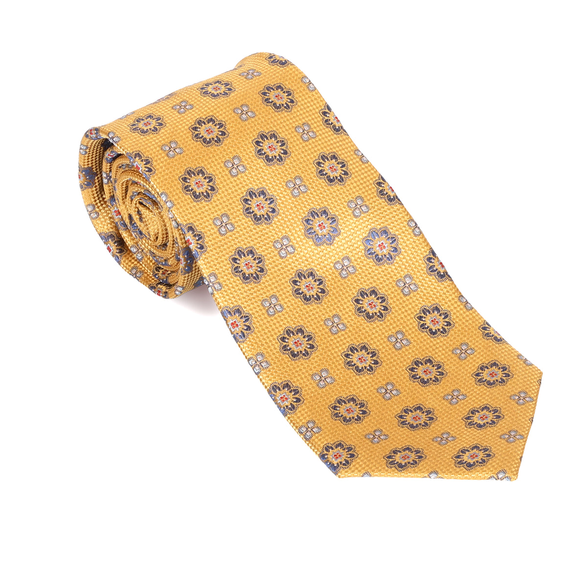 Yellow with Lt. Blue Medallions Silk Tie