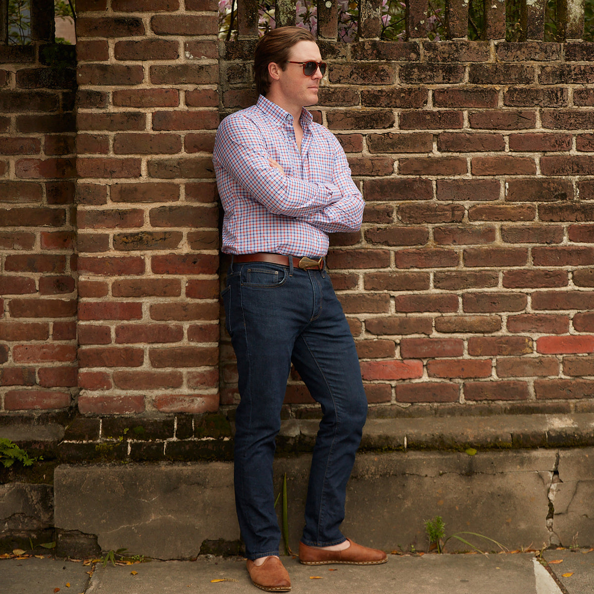Enjoy the luxury of 100% cotton, Italian made quality, and stunning red and blue check.  100% Cotton • Button Down Collar • Long Sleeve • Contrast Buttons • Chest Pocket • Machine Washable • Made in Italy