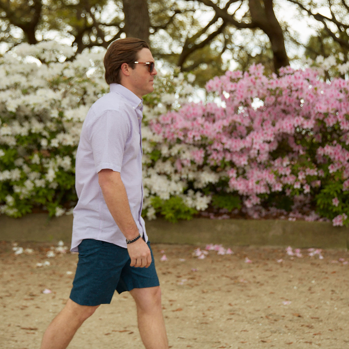 Seersucker all year long in a lavender purple seersucker shirt. Subtle, lightweight, and a texture they begs a second look.  100% Cotton Seersucker • Button Down Collar • Short Sleeve • Chest Pocket • Machine Washable • Made in Italy 