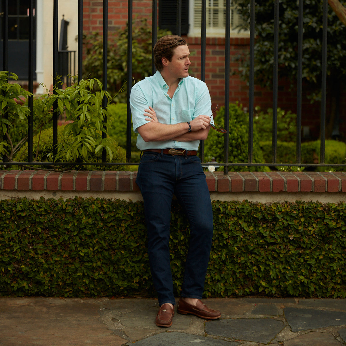 Seersucker all year long in a minty green seersucker shirt. Subtle, lightweight, and a texture they begs a second look.  100% Cotton Seersucker • Button Down Collar • Short Sleeve • Chest Pocket • Machine Washable • Made in Italy