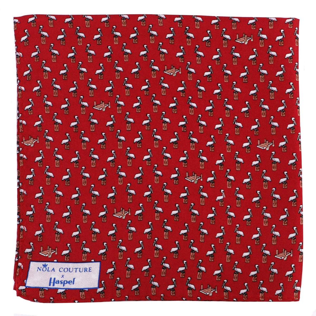 Limited Edition NOLA Couture X Haspel Red Pelican Print Pocket Square - O/S