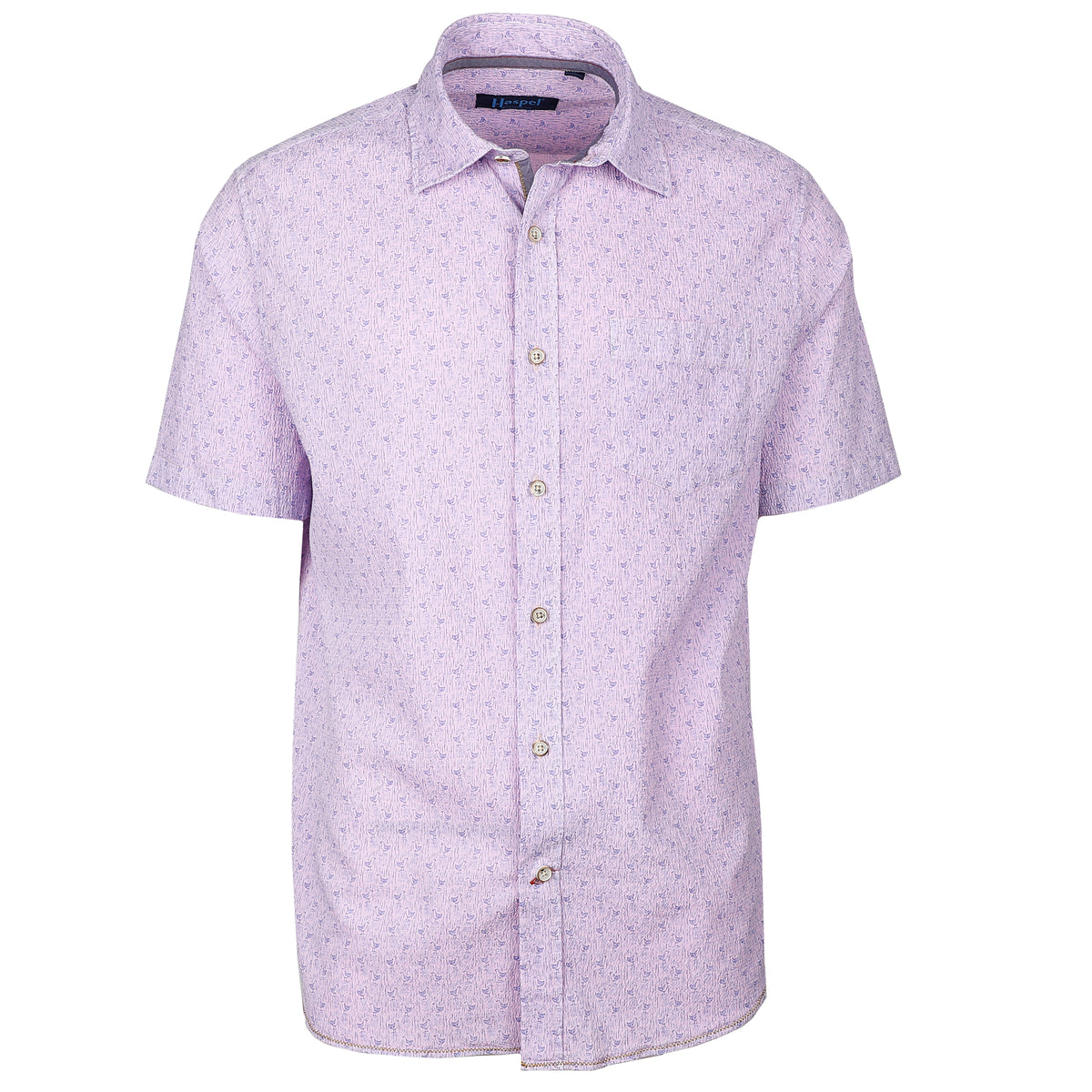 Be effortlessly stylish and comfortable in any season with the Paestum Pink Early Bird Short Sleeve Shirt. Made from lightweight seersucker fabric that&#39;s expertly dyed to create a distinctive look, this shirt will keep you looking cool even in warm weather. Get ready to turn heads with this striking style.  100% Cotton Seersucker • Short Sleeve • Spread Collar • No Chest Pocket • Machine Wash • Made in Italy