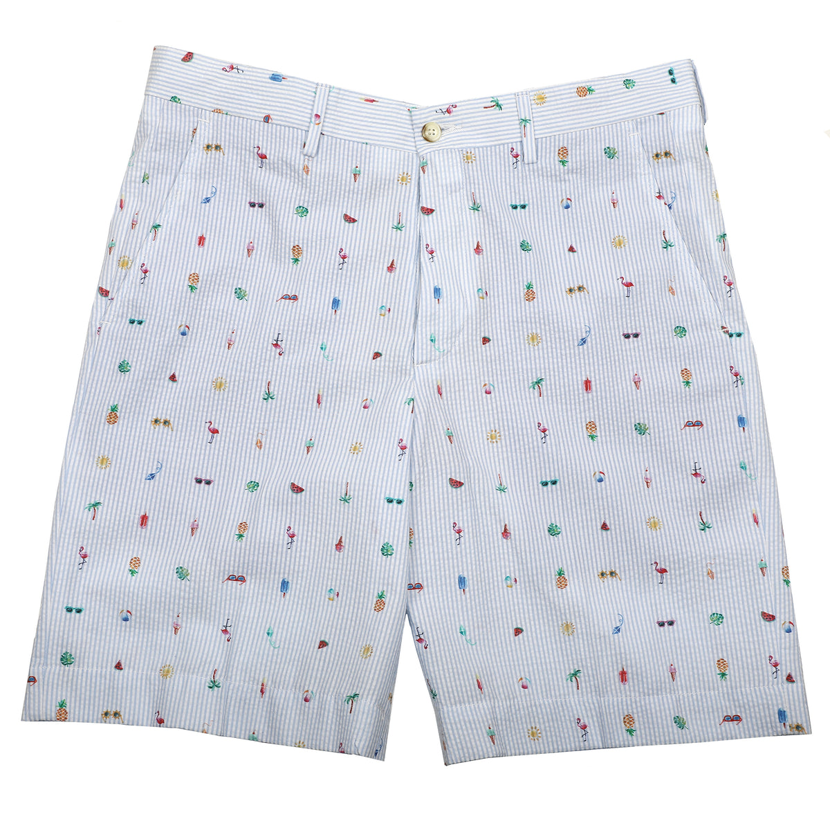 *** FINAL SALE *** Lt. Blue Printed Motif Seersucker Shorts
