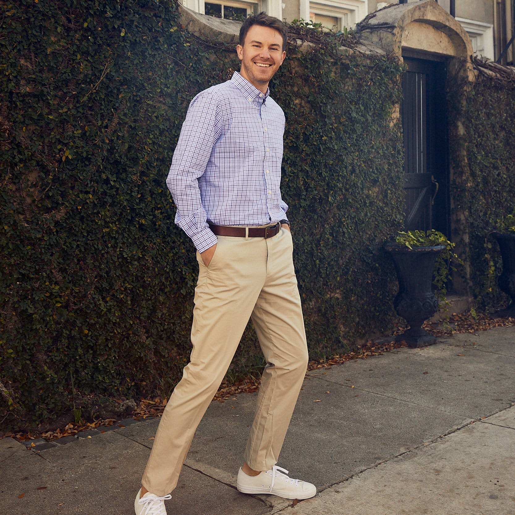 Men's Long Sleeve Shirts | Franklin Purple & White Check