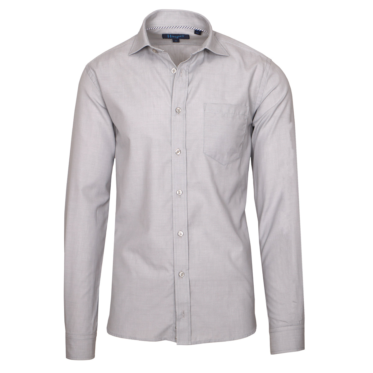 Neutral grey is anything but neutral in this shirt. Soft cotton and a neutral classic style.   100% Cotton  •  Long Sleeve  •  Spread Collar  •  Chest Pocket  •  Button Cuff  •  Machine Washable  •  Made in Italy Return Policy
