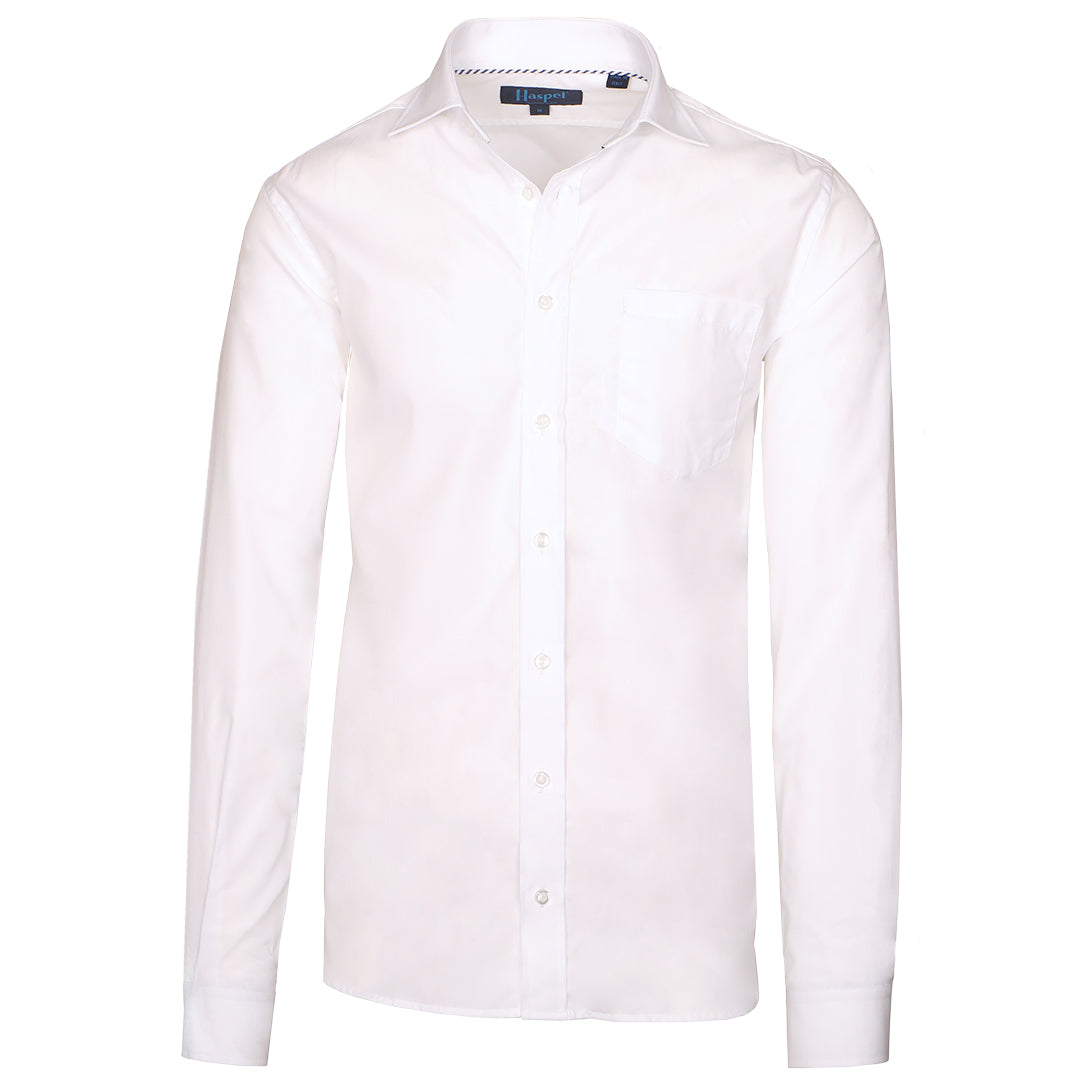 Keep poppin&#39; in poplin. Solid white, solid look. Nothing better than a new crisp white shirt.  100% Cotton  •  Long Sleeve  •  Spread Collar  •  Chest Pocket  •  Button Cuff  •  Machine Washable  •  Made in Italy Return Policy
