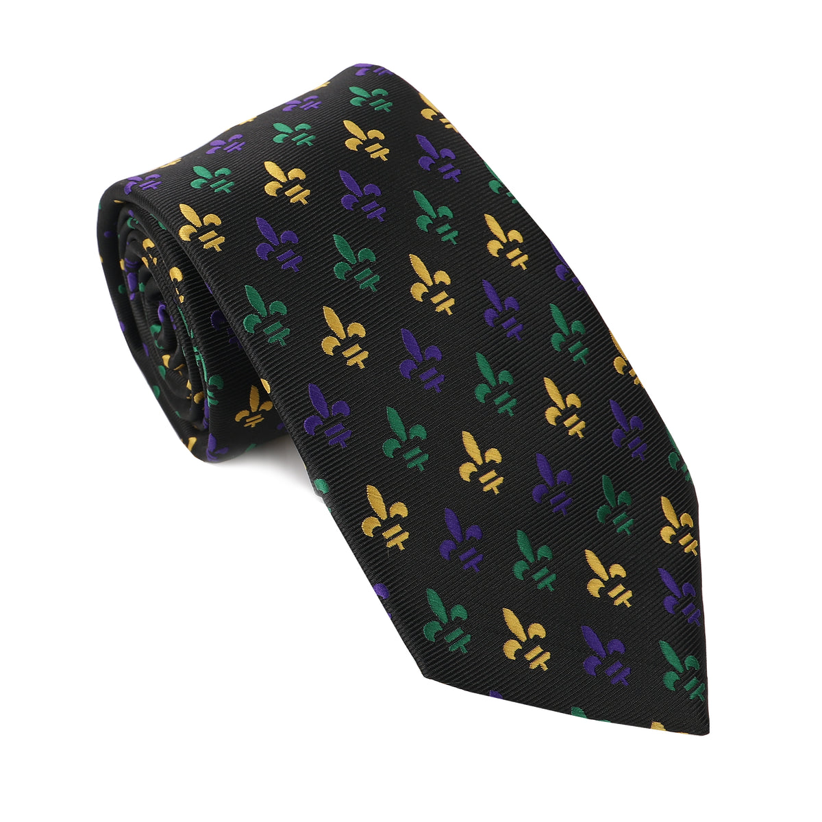 Represent the revelry in our regal 100% silk ties. Carnival season never looked so good. Tie one on so you can tie one on!  100% Silk • 3 1/4&quot; Wide 