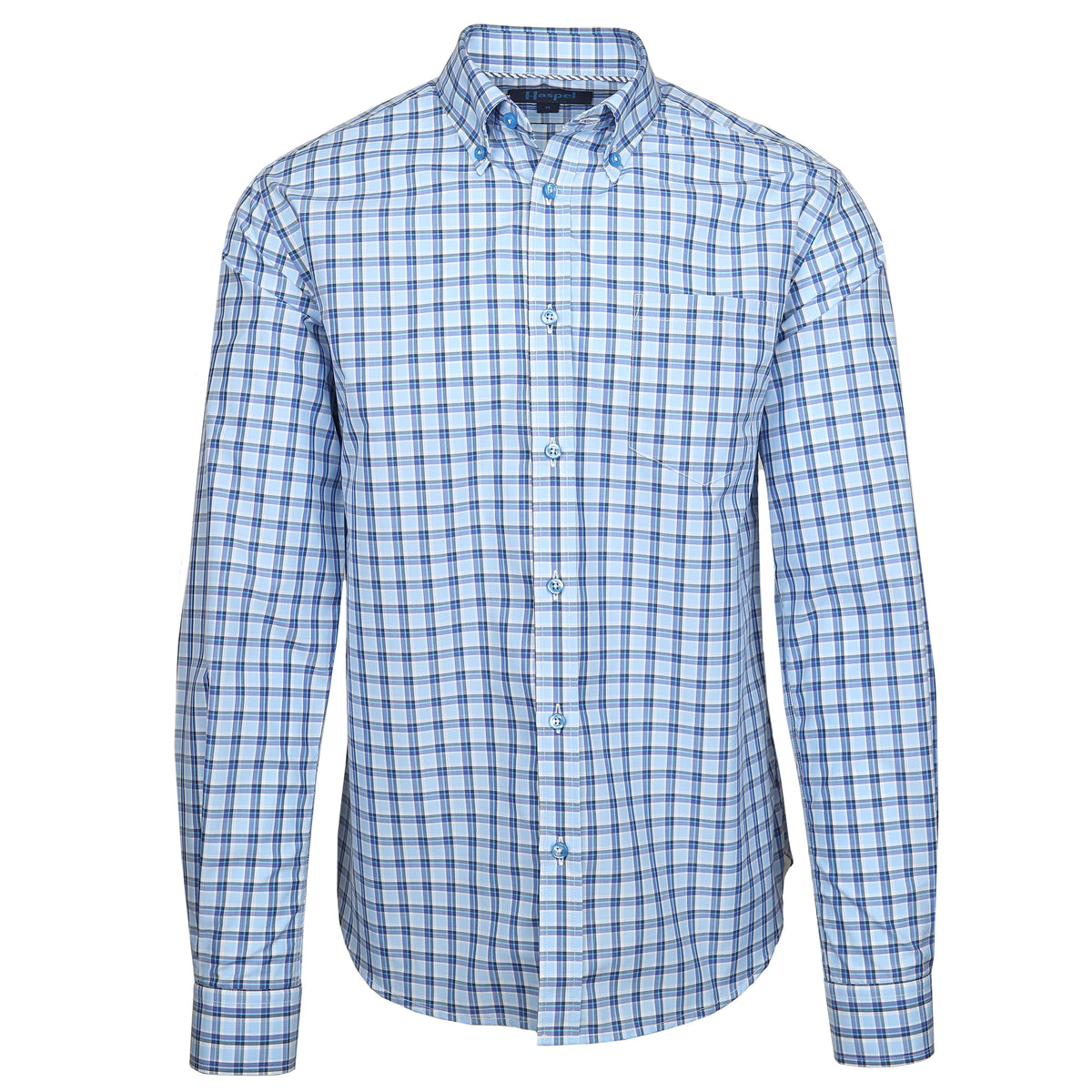 Enjoy the luxury of 100% cotton, Italian made quality, and bold navy &amp; light blue plaid.  100% Cotton • Button Down Collar • Long Sleeve • Contrast Buttons • Chest Pocket • Machine Washable • Made in Italy Enjoy the luxury of 100% cotton, Italian made quality, and bold navy &amp; light blue plaid.  100% Cotton • Button Down Collar • Long Sleeve • Contrast Buttons • Chest Pocket • Machine Washable • Made in Italy