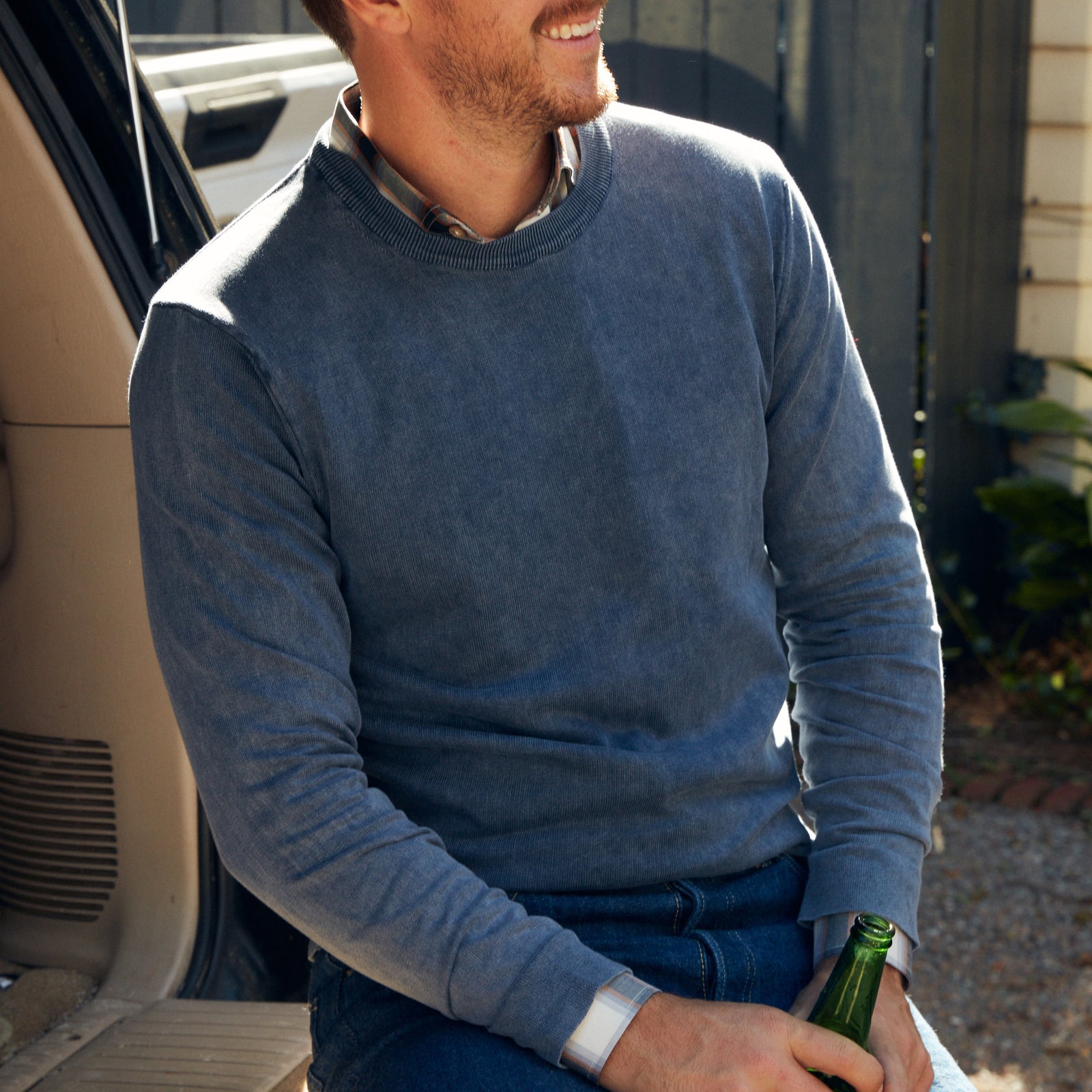 Lightweight, cozy & casual and ready to buy the first round.   100% Cotton • Ribbed Crew Neck • Garment Dyed • Washable • Made in Italy