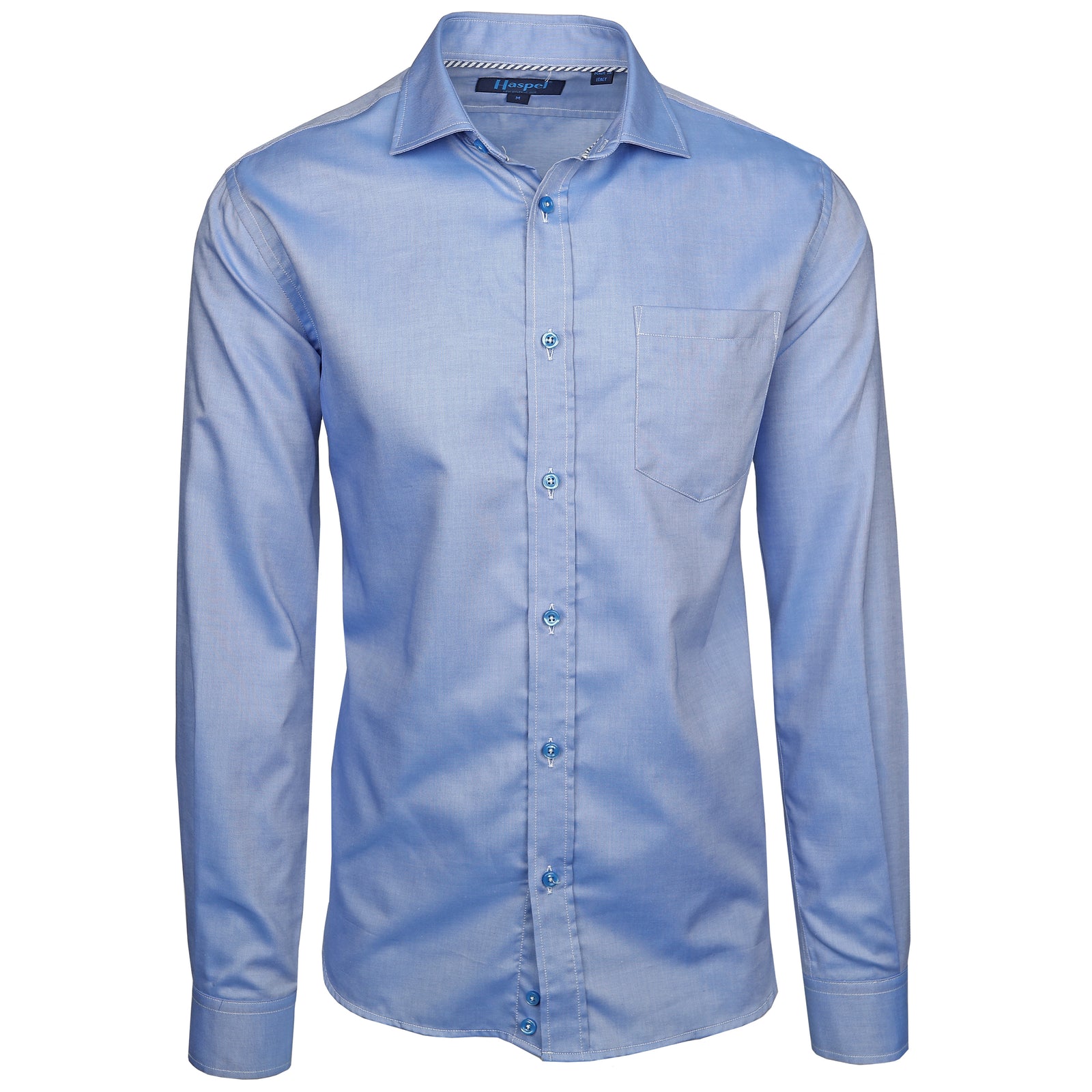 Enjoy the luxury of 100% cotton, Italian made quality, and classic blue oxford. Pairs perfectly with our blue and white striped seersucker suits.   100% Cotton • Spread Collar • Long Sleeve • Chest Pocket • Machine Washable • Made in Italy